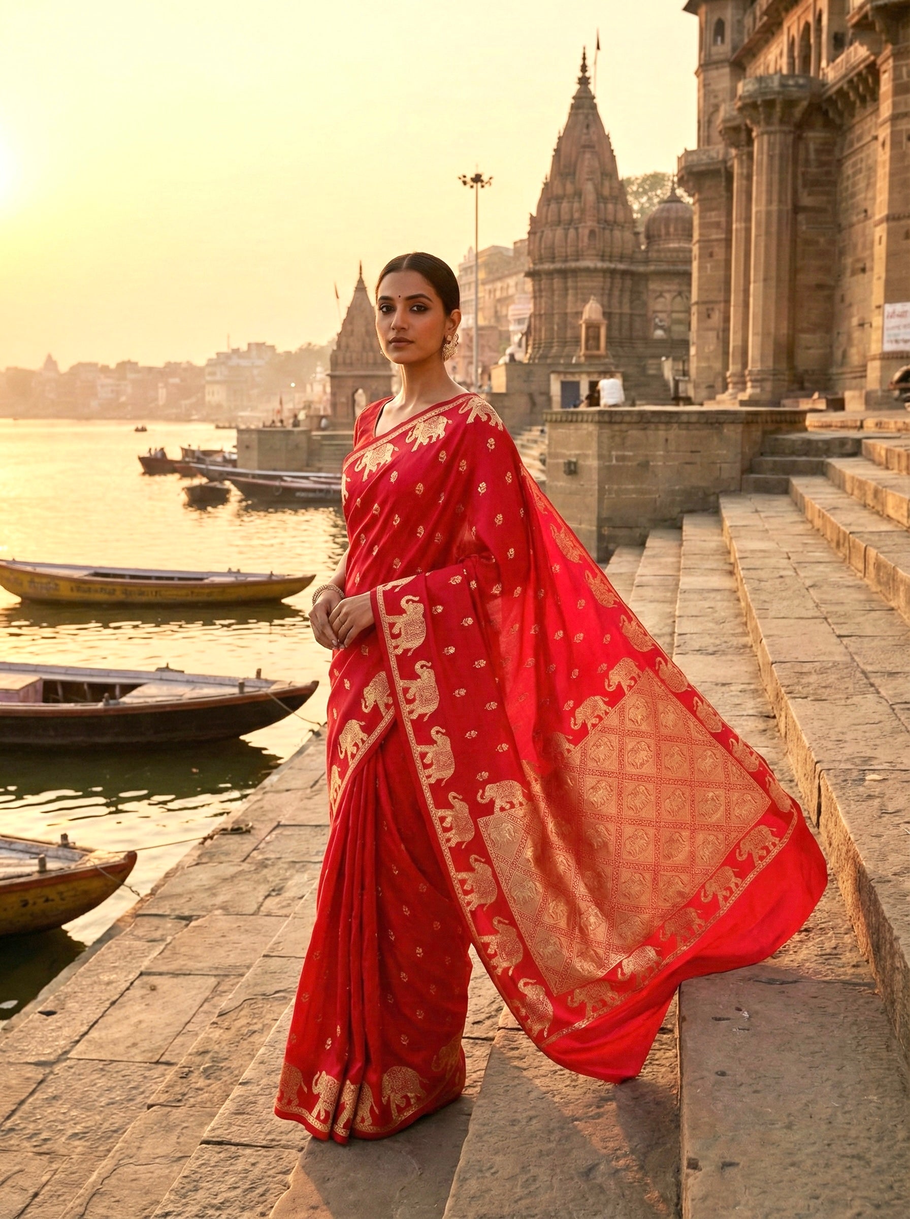 Handwoven Red Banarasi Ahinsa Silk Saree