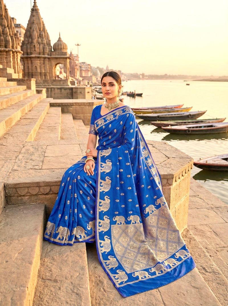 Handwoven Royal Blue Banarasi Ahinsa Silk Saree