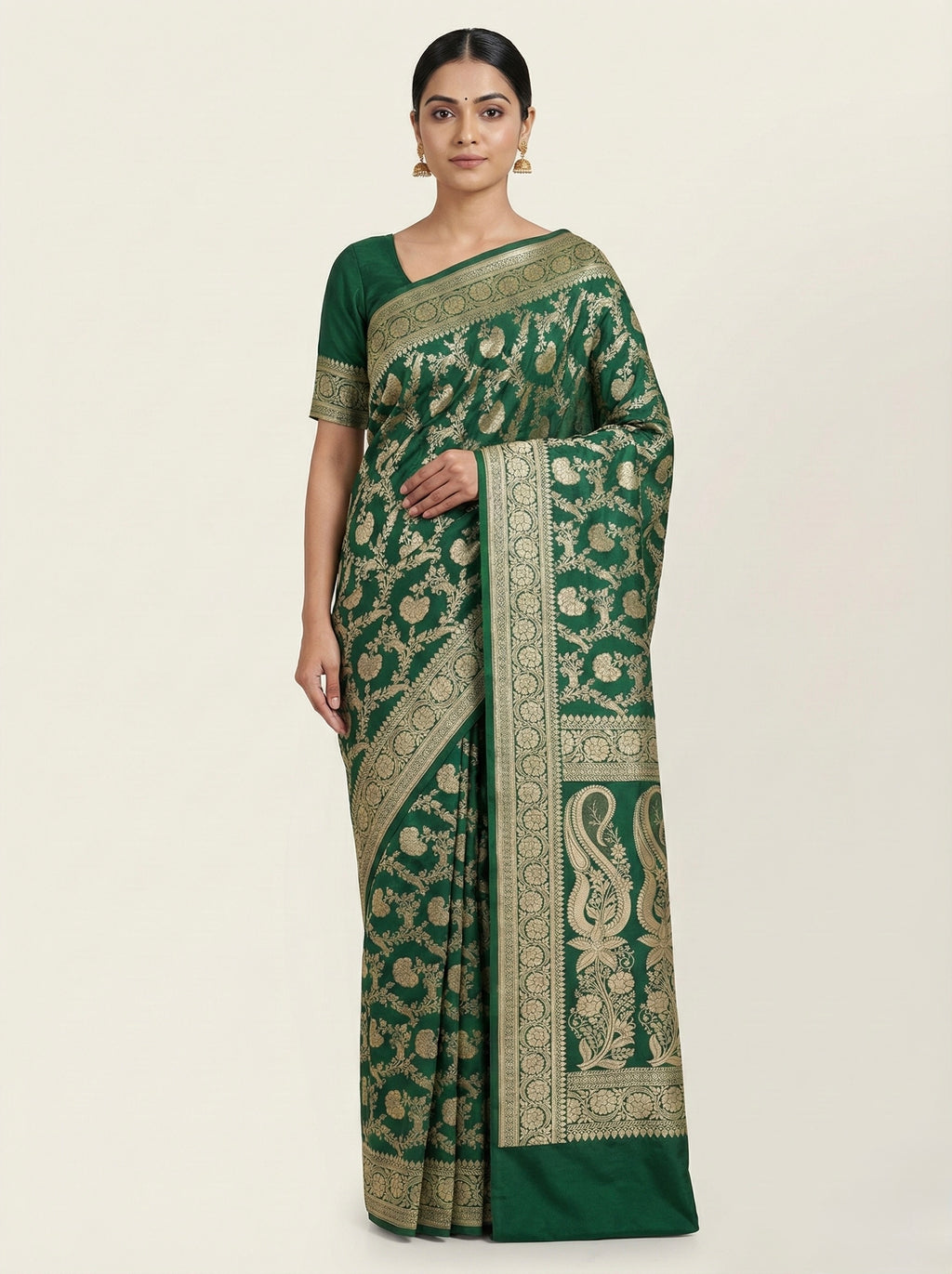 Dark Green Banarasi Mashru Katan Silk Saree
