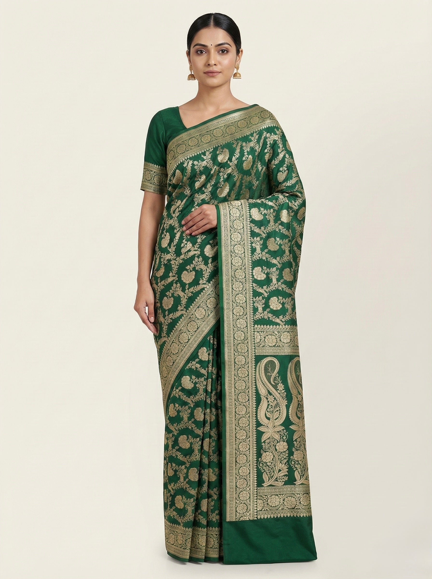 Dark Green Banarasi Mashru Katan Silk Saree