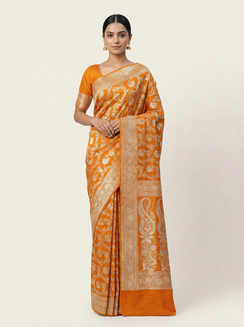 Rust Orange Banarasi Mashru Katan Silk Saree