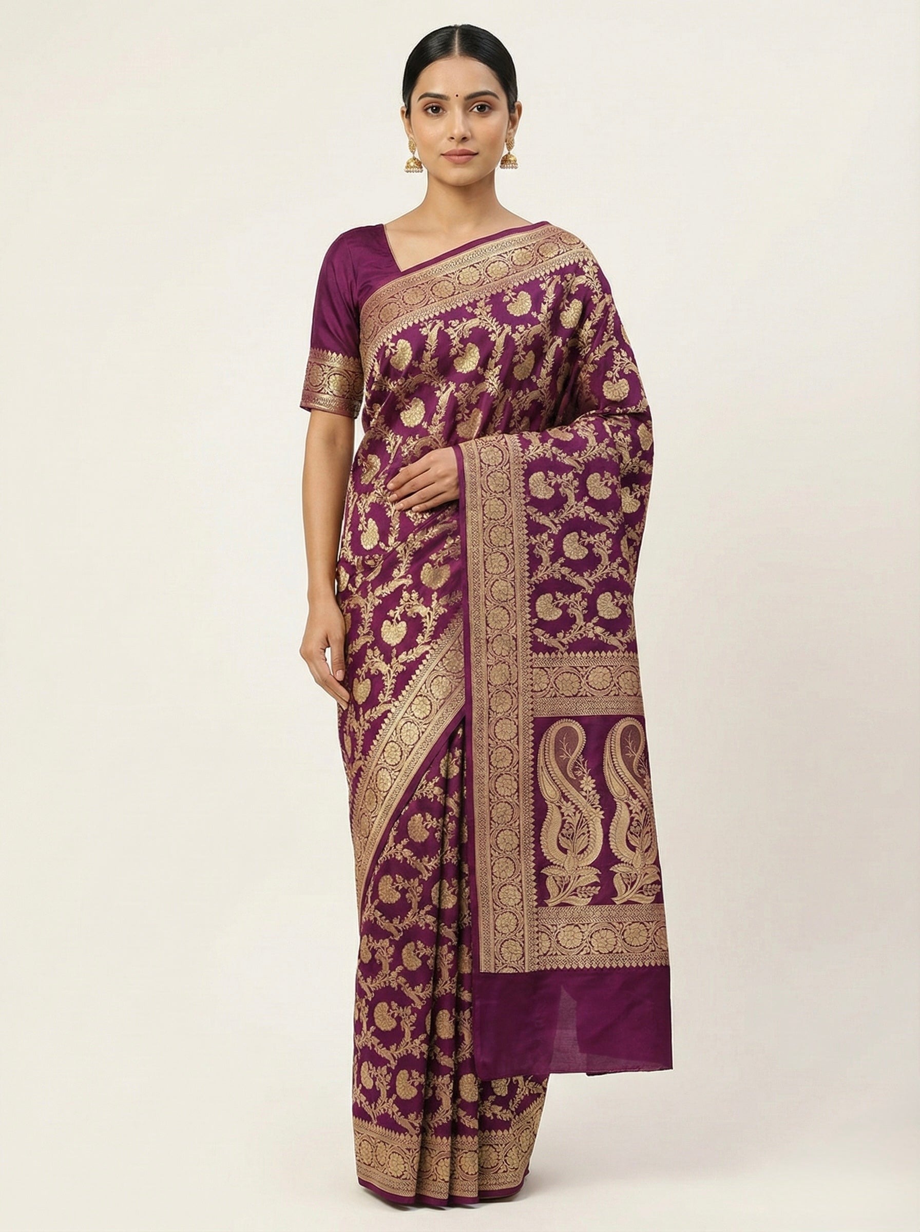 Royal Purple Banarasi Mashru Katan Silk Saree MS01