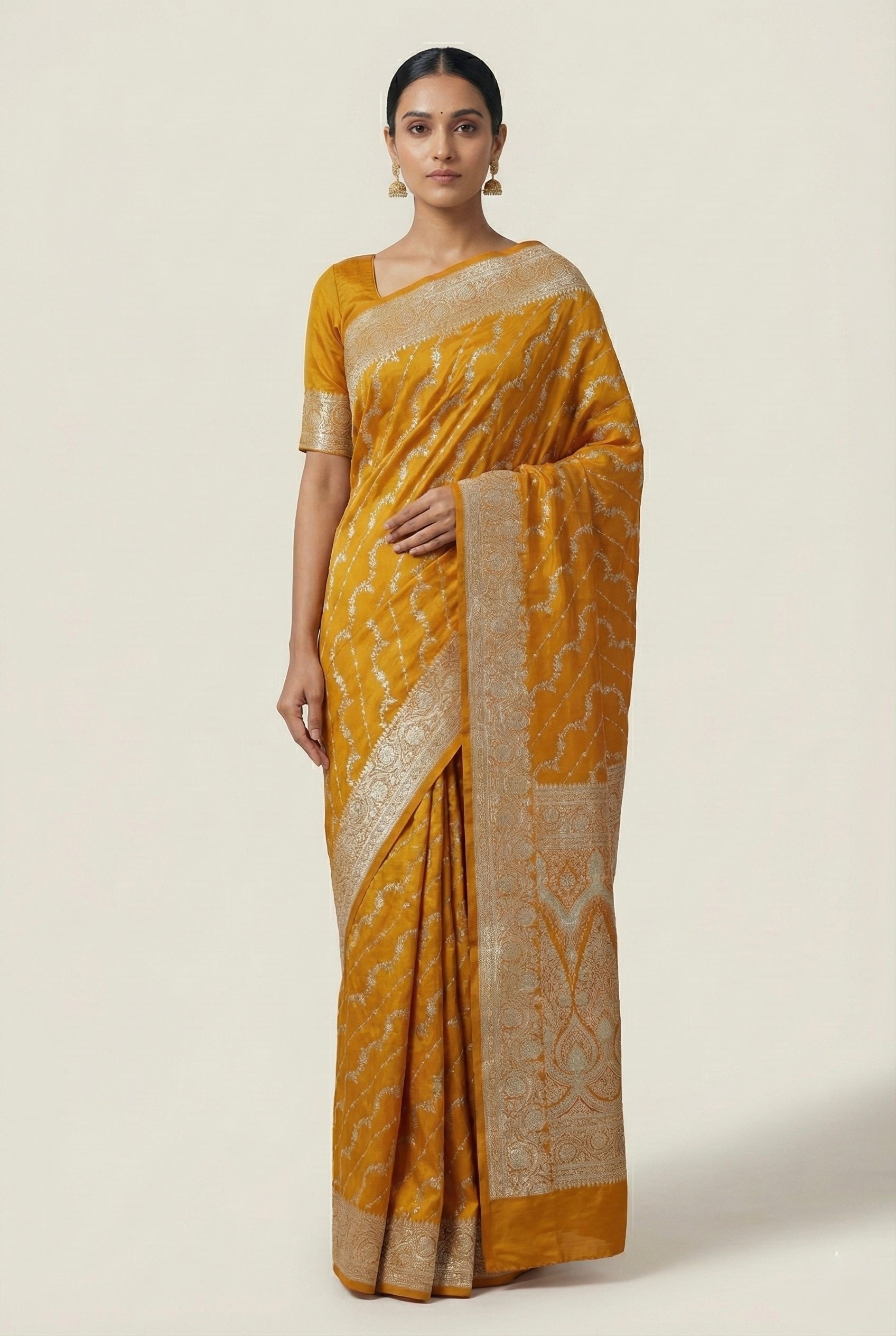 Mustard Yellow Banarasi Mashru Katan Silk Saree