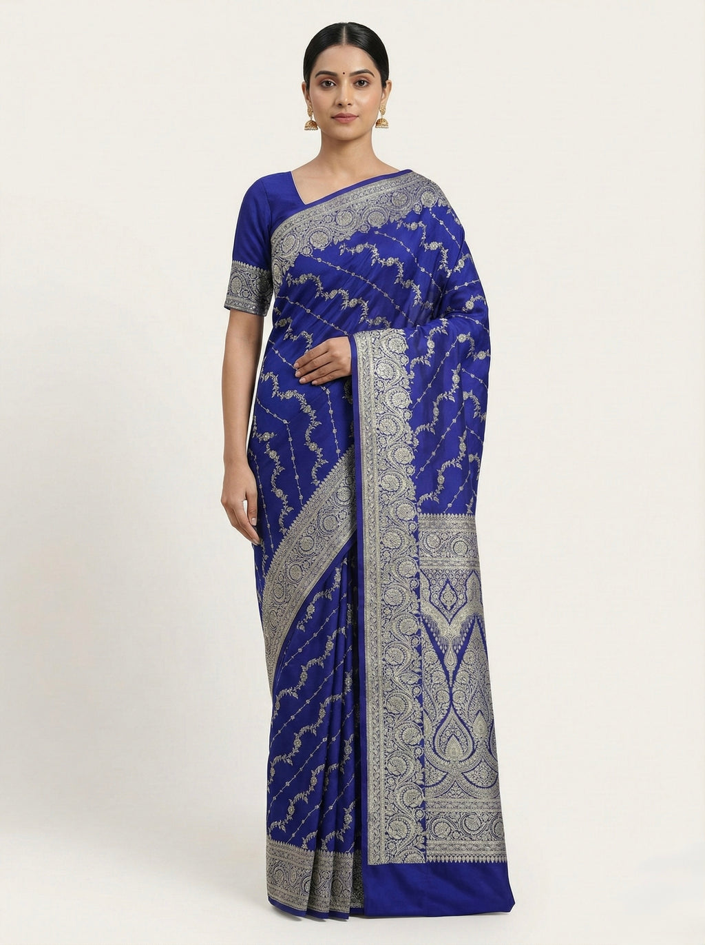 Royal Blue Banarasi Mashru Katan Silk Saree