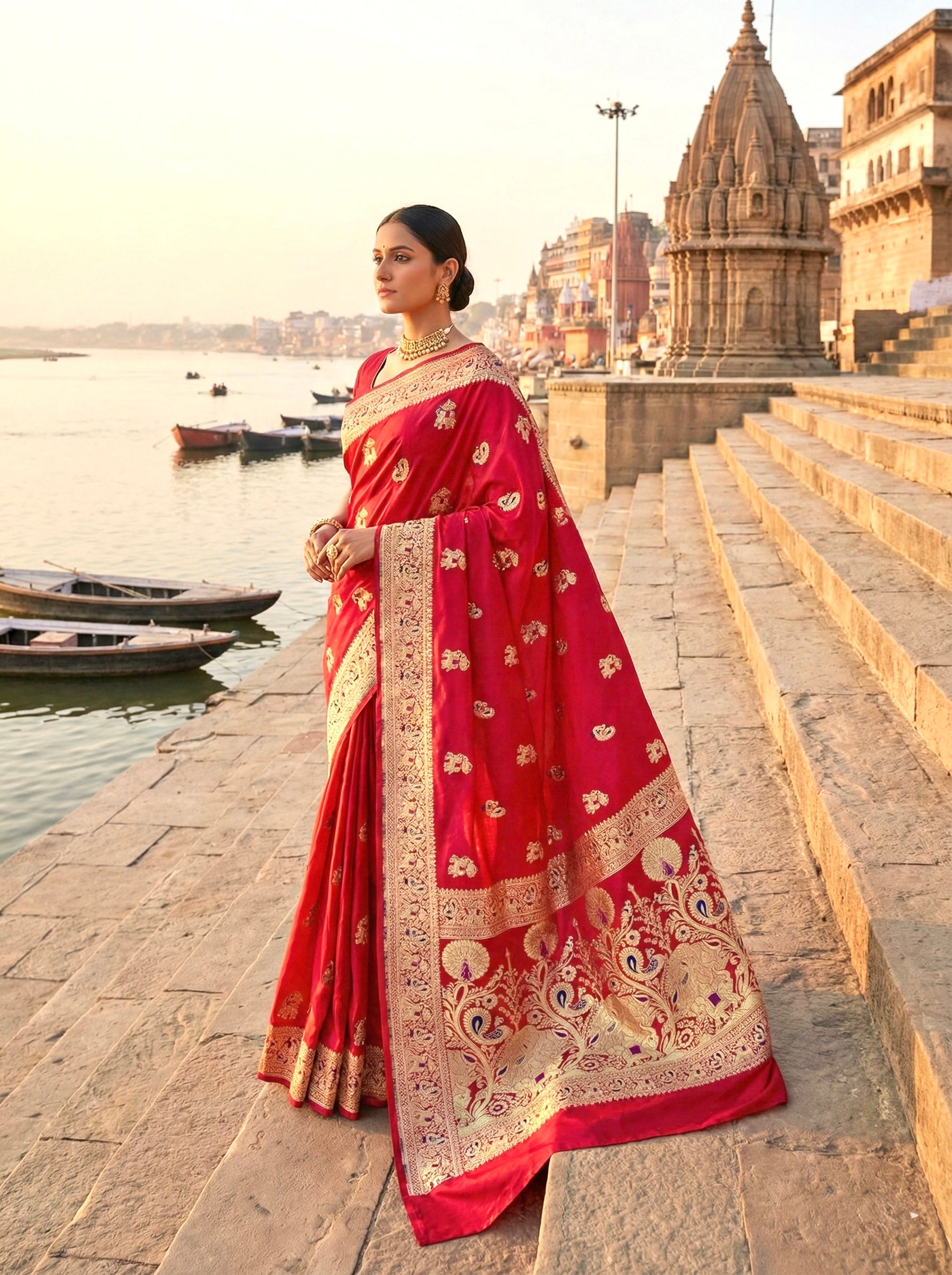 Handwoven Red Banarasi Ahinsa Silk Saree
