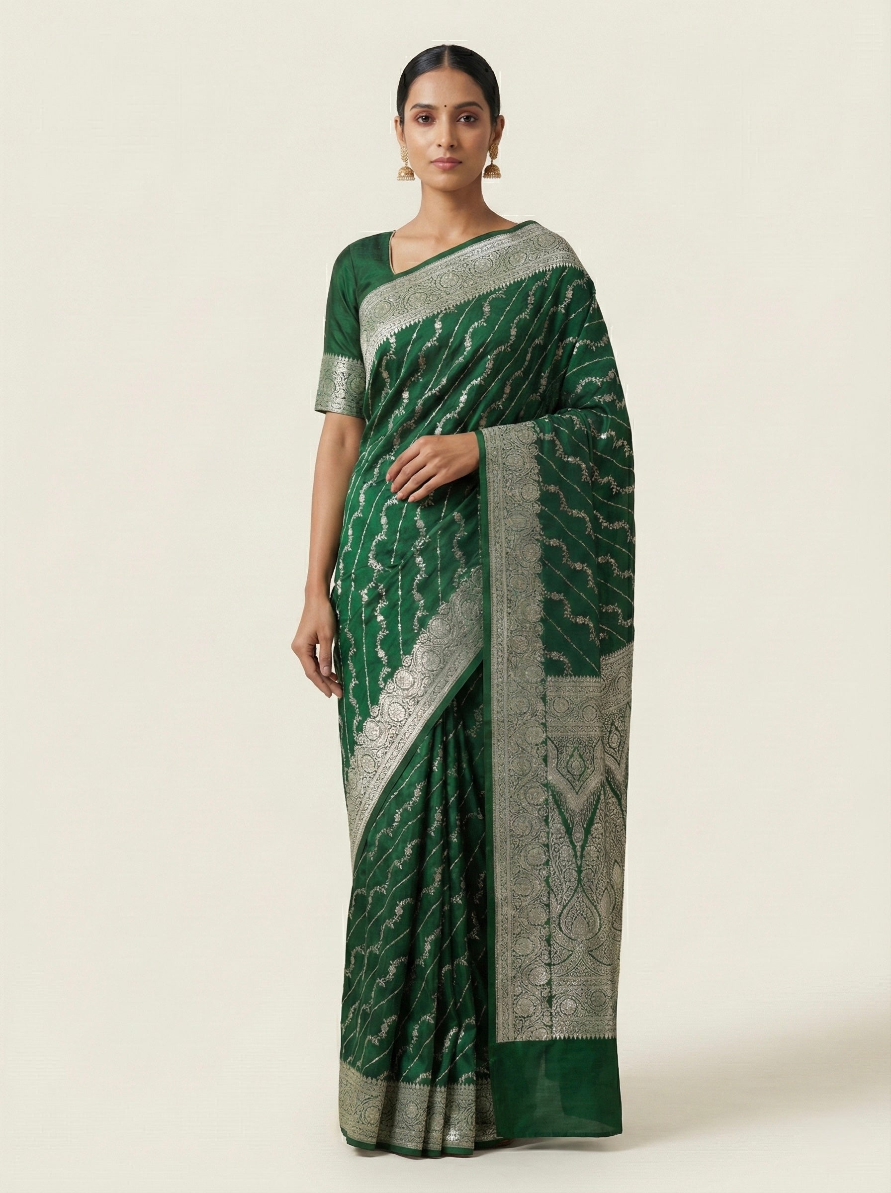Emerald Green Banarasi Mashru Katan Silk Saree