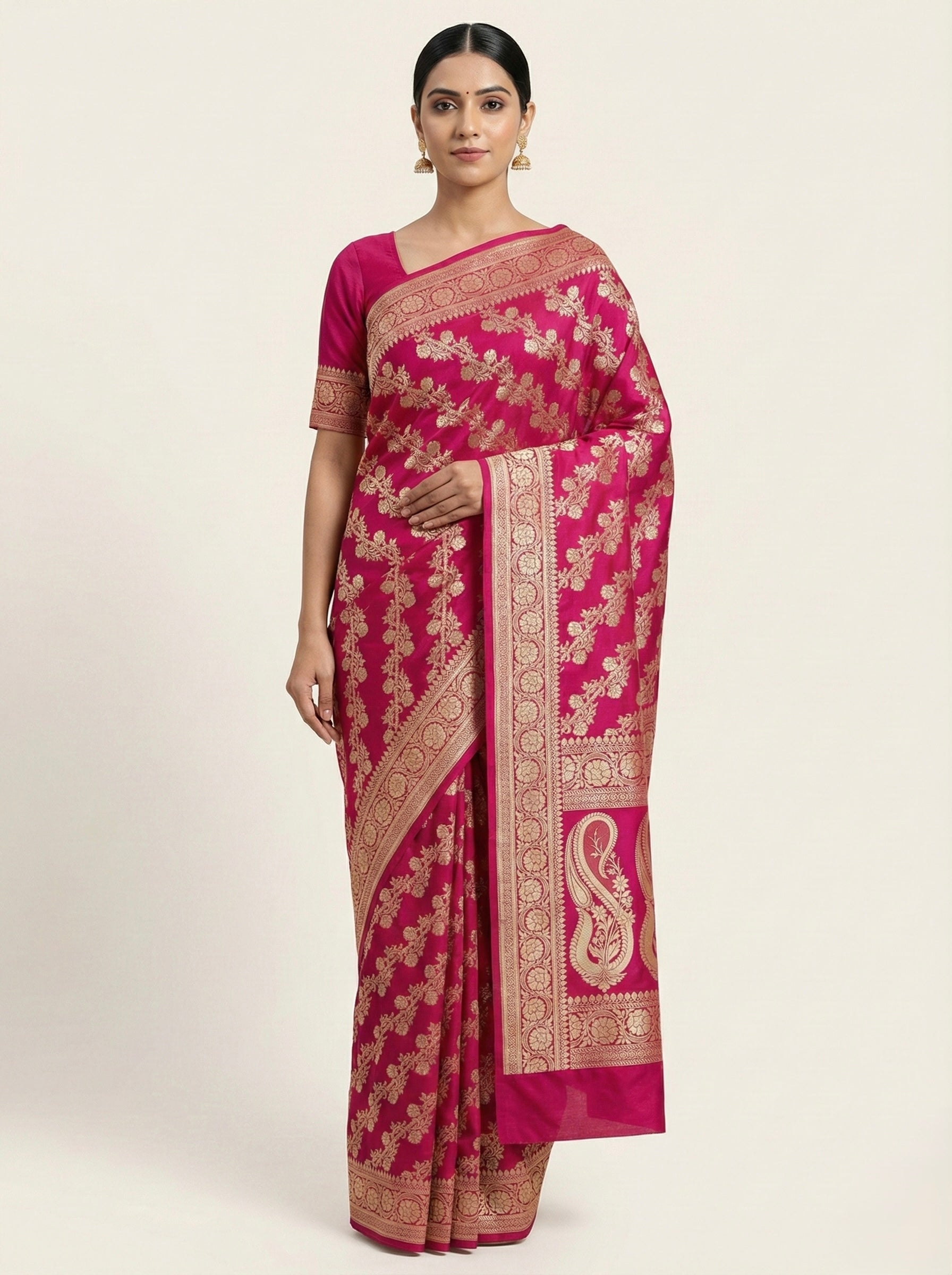 Deep Magenta Banarasi Mashru Katan Silk Saree