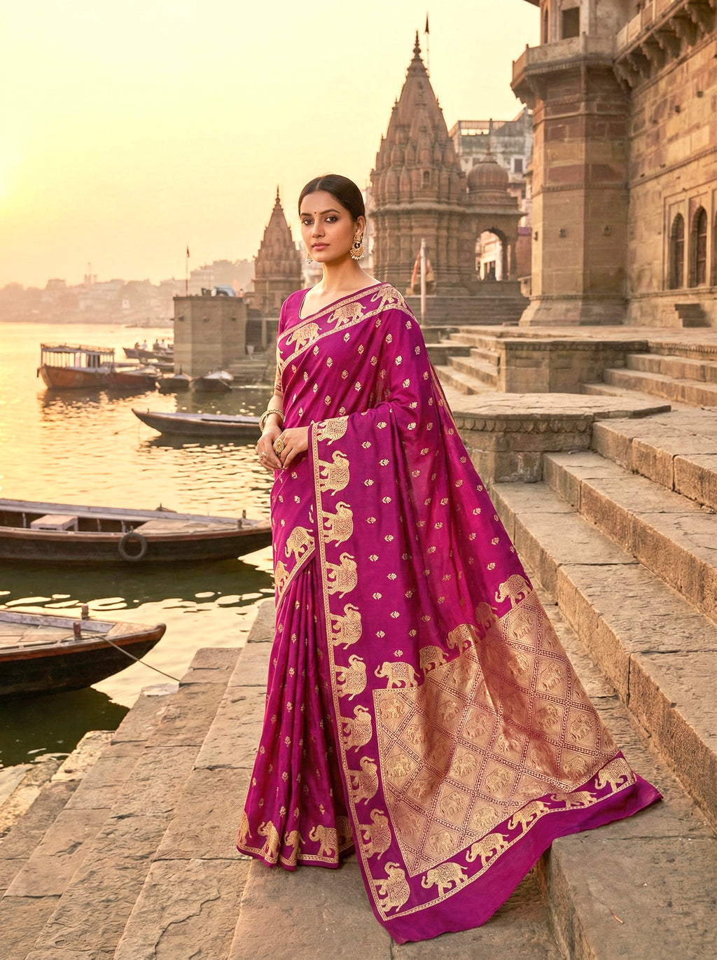 Handwoven Rani Pink Banarasi Ahinsa Silk Saree