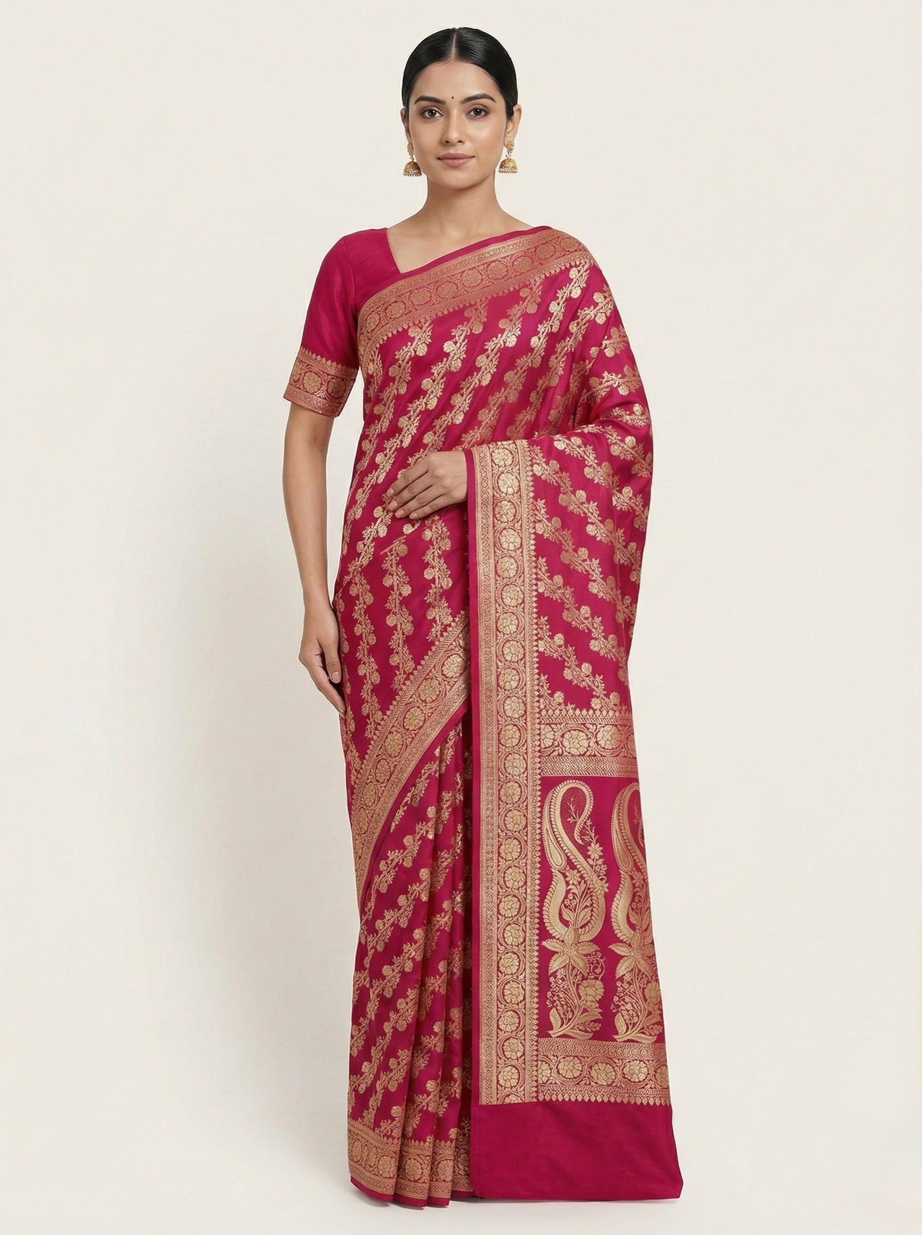 Wine Pink Banarasi Mashru Katan Silk Saree