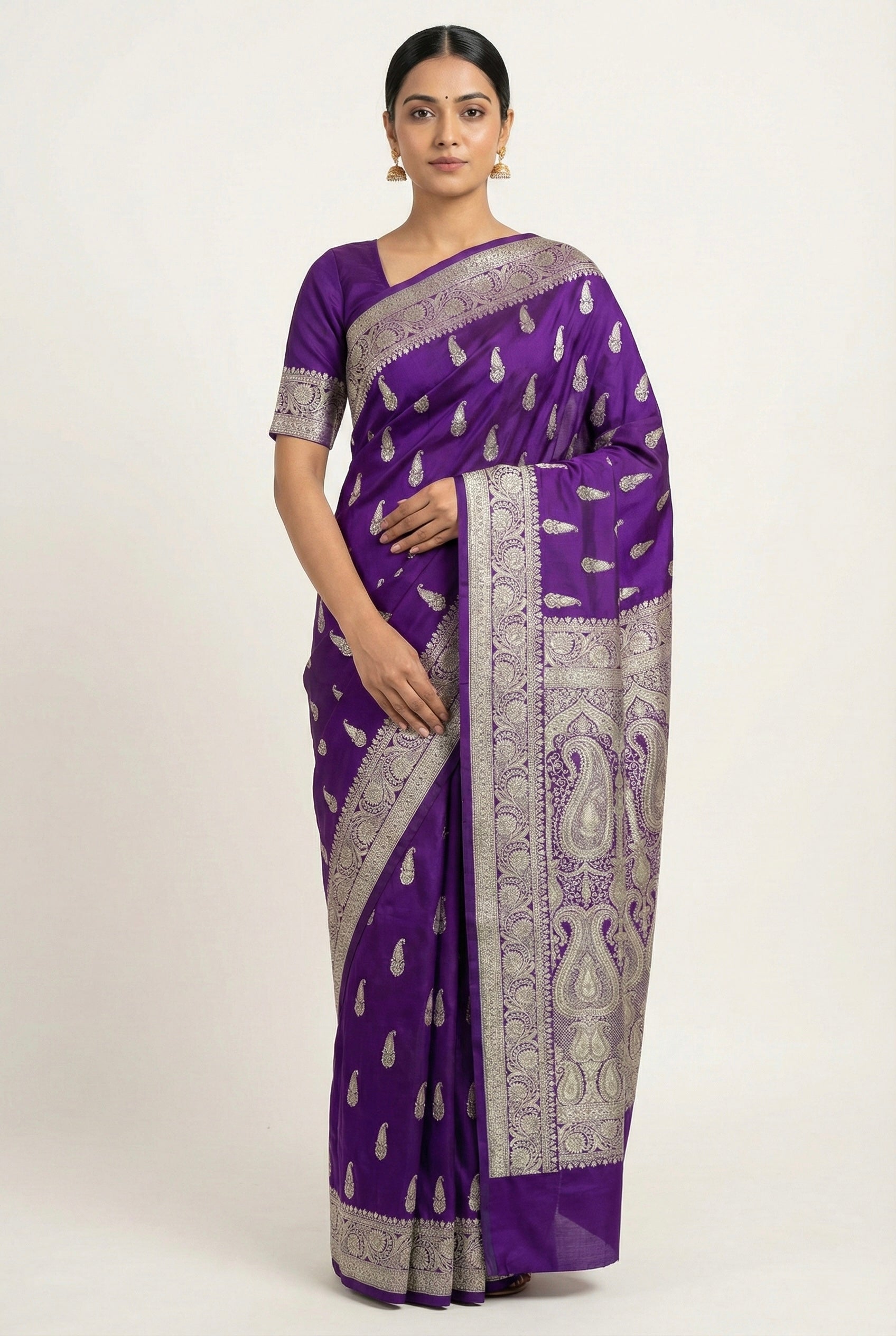 Royal Purple Banarasi Mashru Katan Silk Saree
