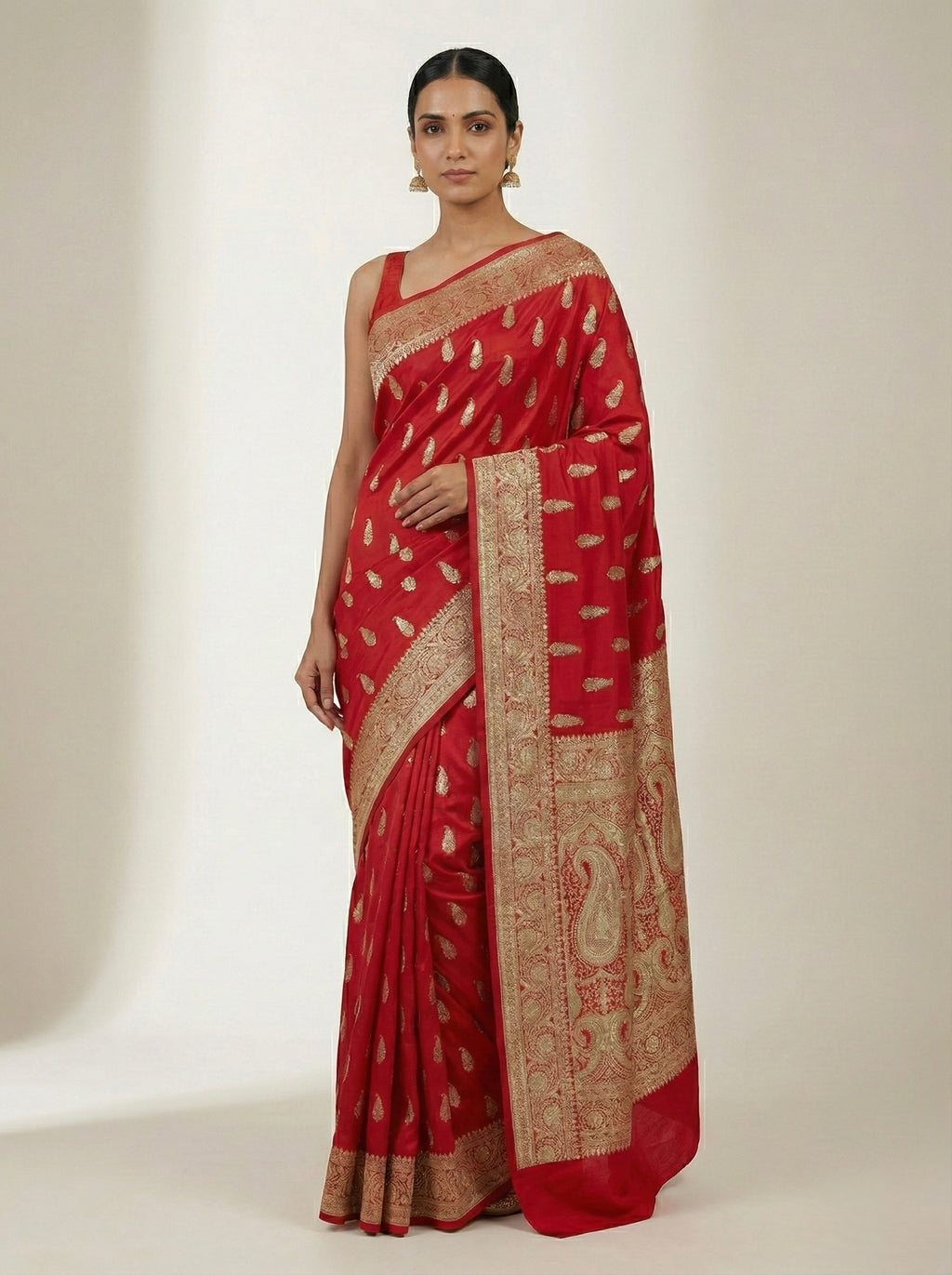 Classic Red Banarasi Mashru Katan Silk Saree