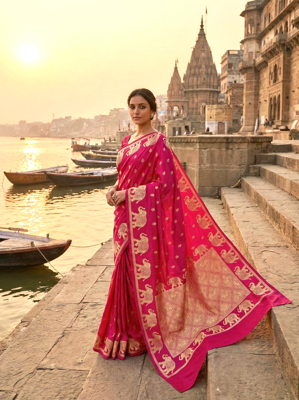 Handwoven Rani Pink Banarasi Ahinsa Silk Saree