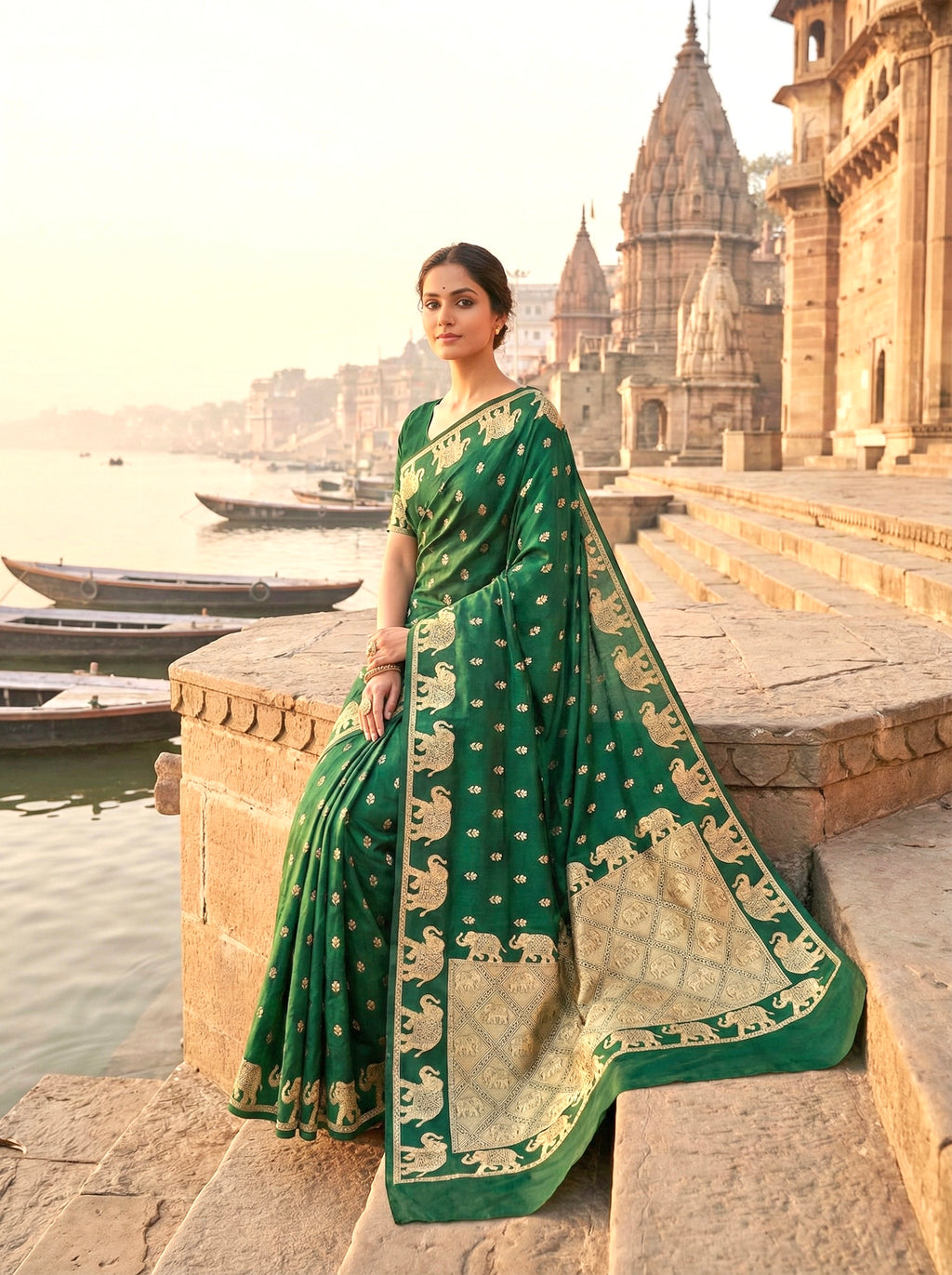 Handwoven Green Banarasi Ahinsa Silk Saree