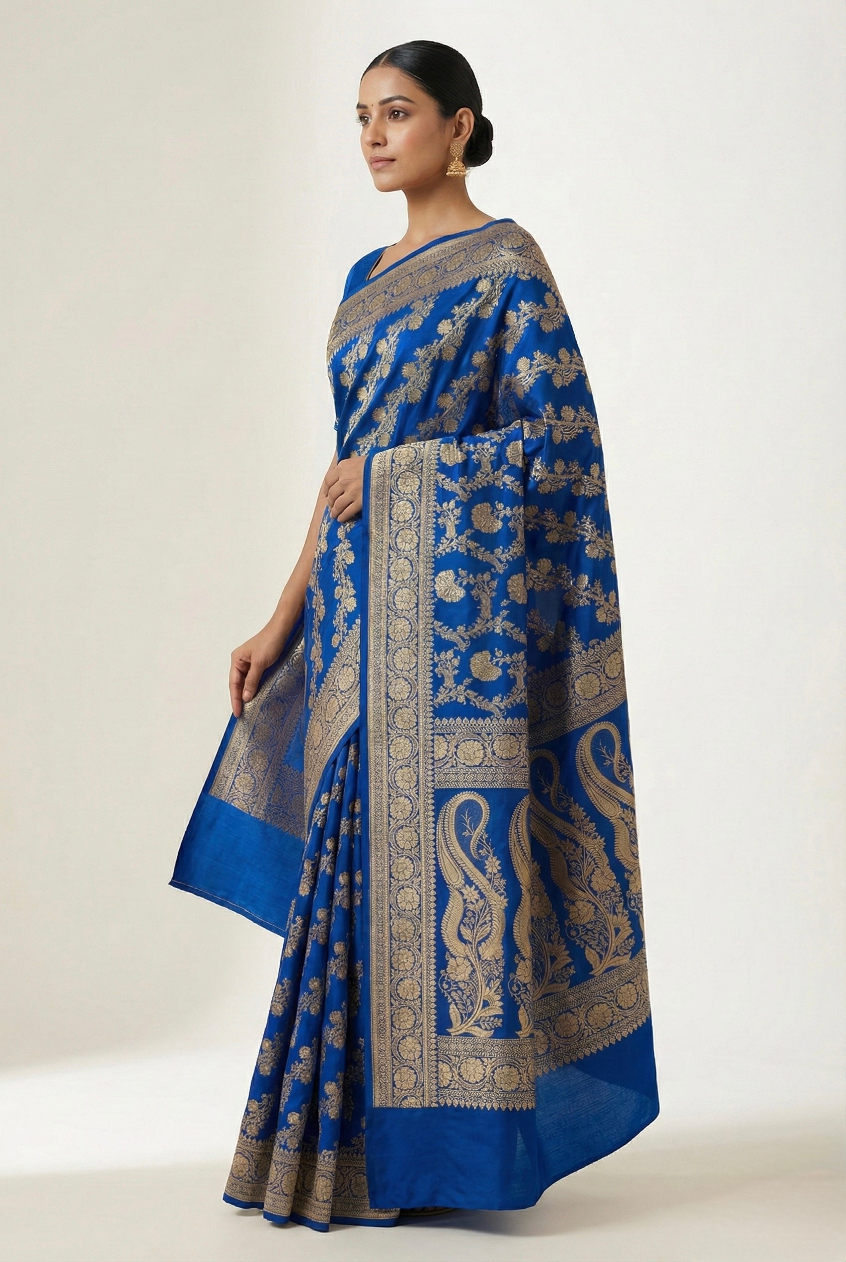 Royal Blue Banarasi Mashru Katan Silk Saree MS02