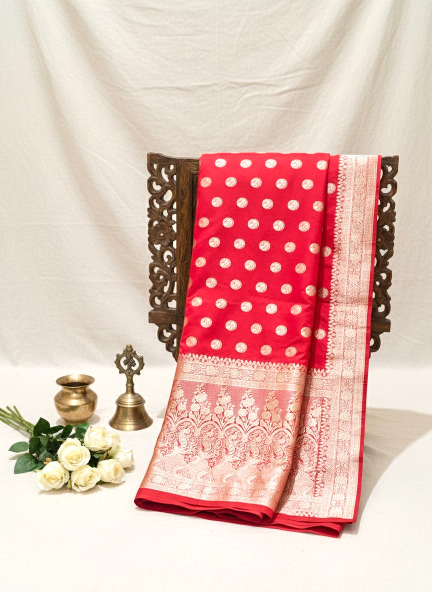 Handwoven Red Banarasi Ahinsa Silk Saree
