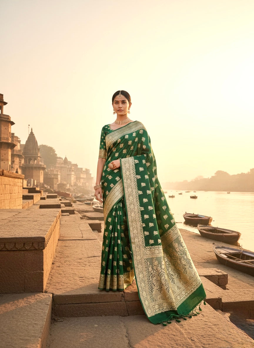 Handwoven Green Banarasi Ahinsa Silk Saree
