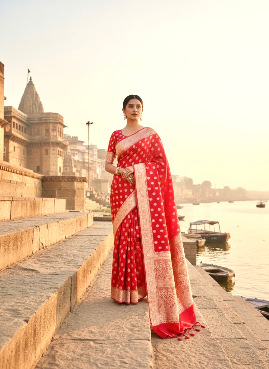 Handwoven Red Banarasi Ahinsa Silk Saree