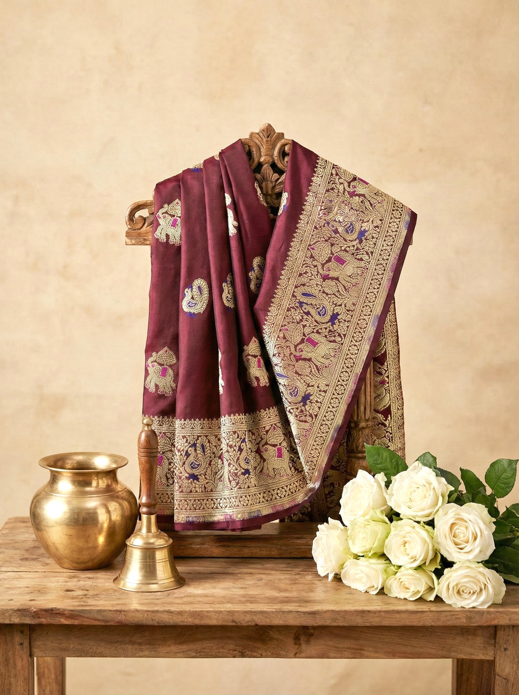 Handwoven Maroon Banarasi Ahinsa Silk Saree
