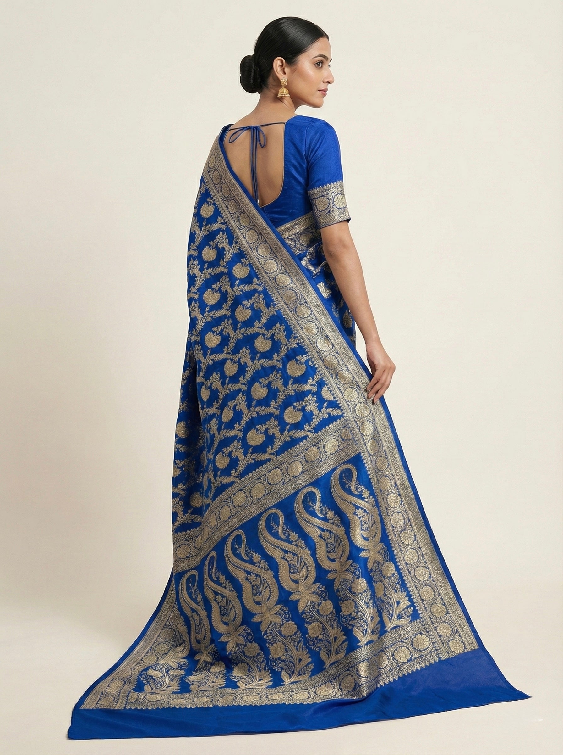 Royal Blue Banarasi Mashru Katan Silk Saree MS02