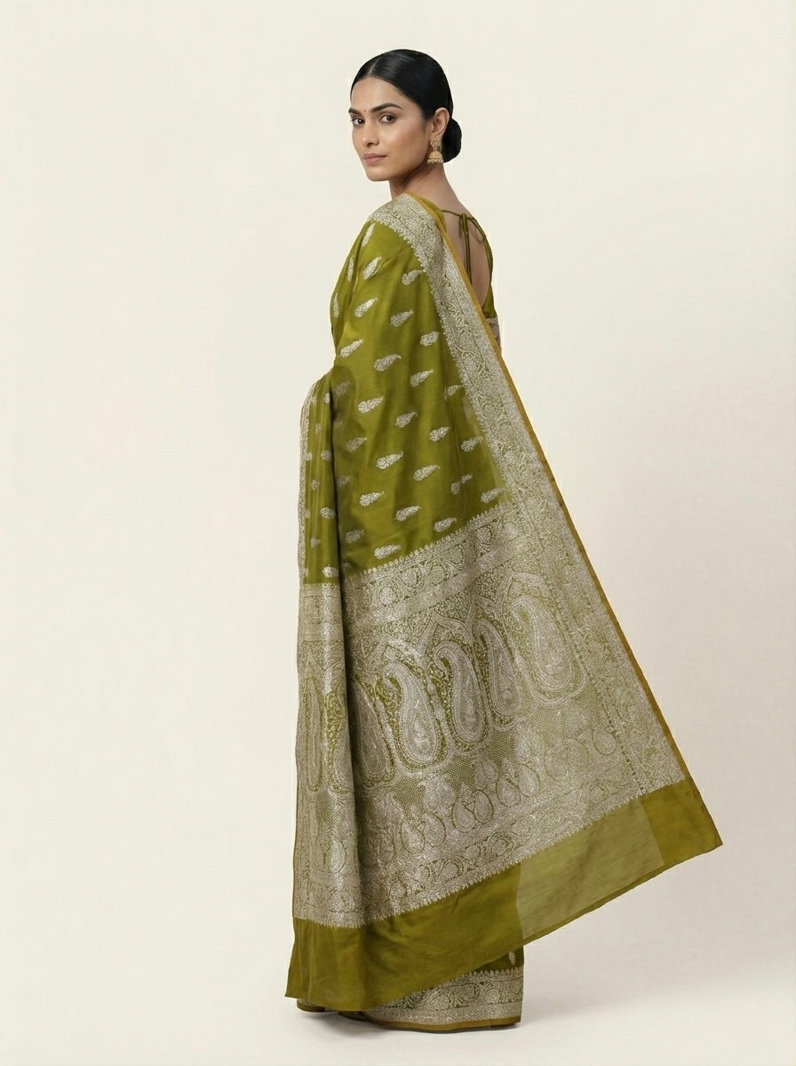 Mehendi Green Banarasi Mashru Katan Silk Saree