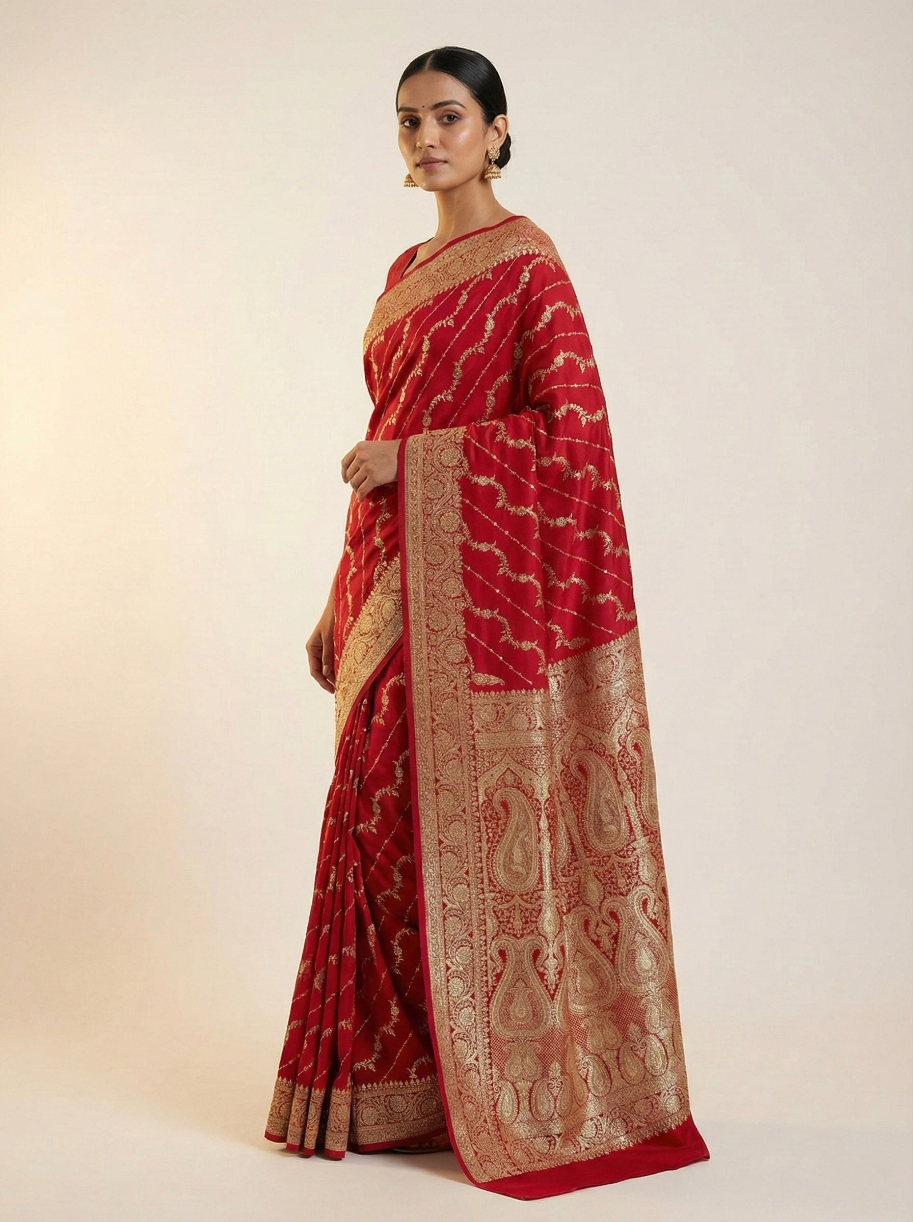 Crimson Red Banarasi Mashru Katan Silk Saree