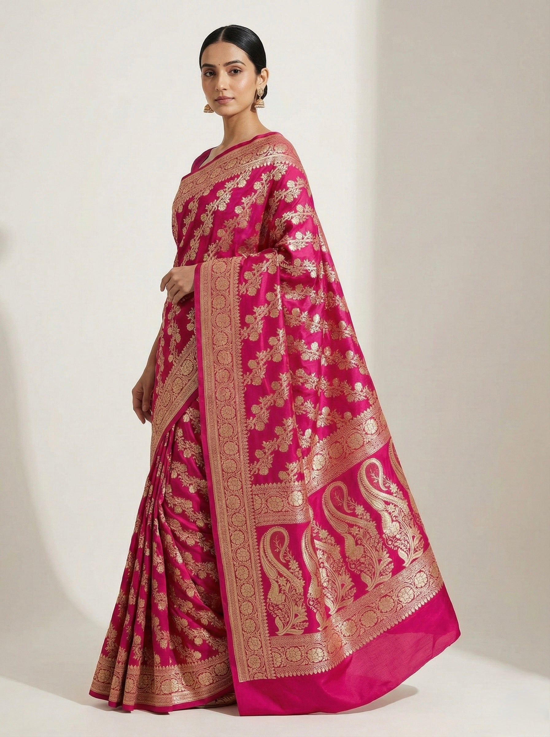 Deep Magenta Banarasi Mashru Katan Silk Saree