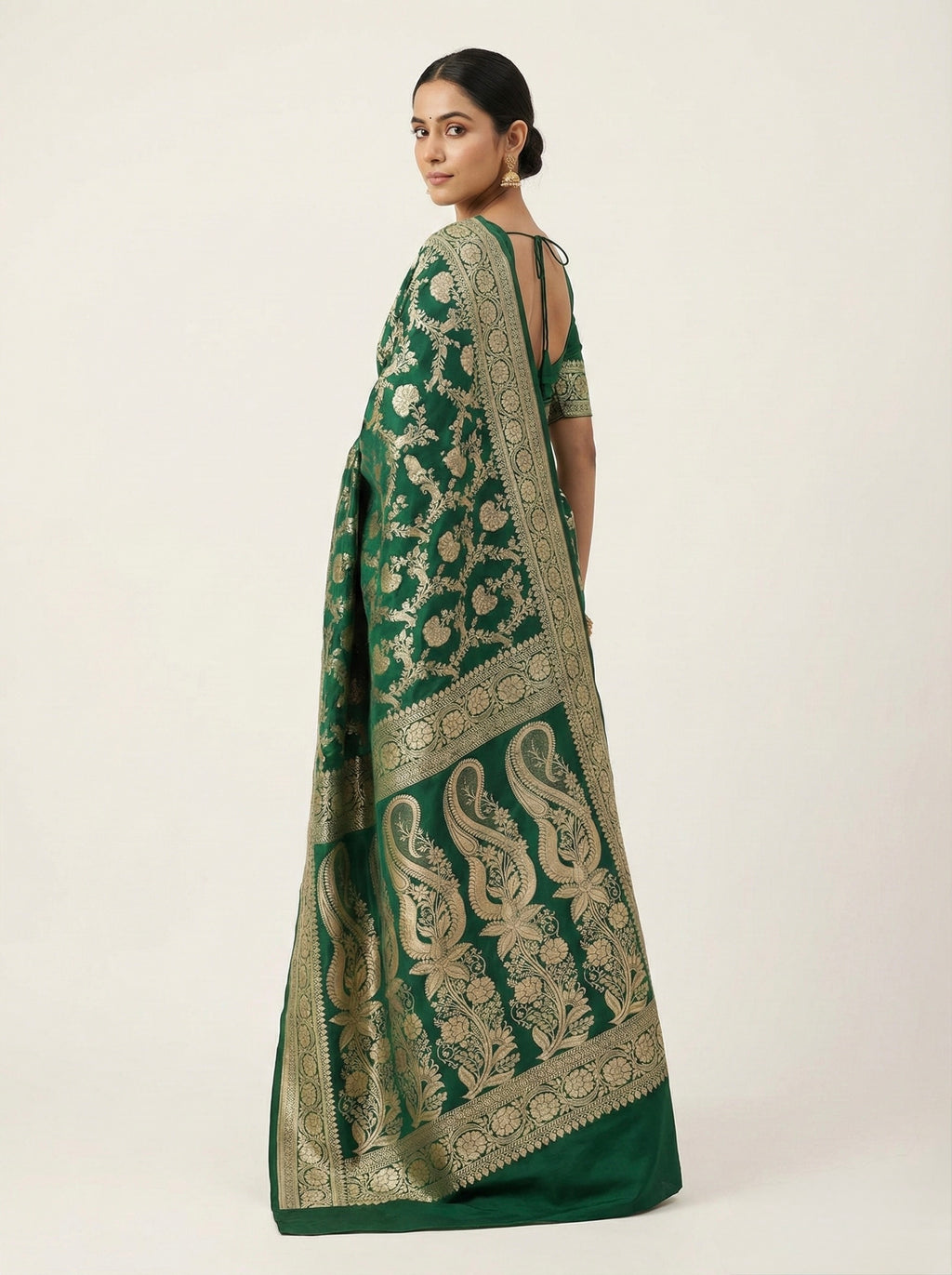 Dark Green Banarasi Mashru Katan Silk Saree