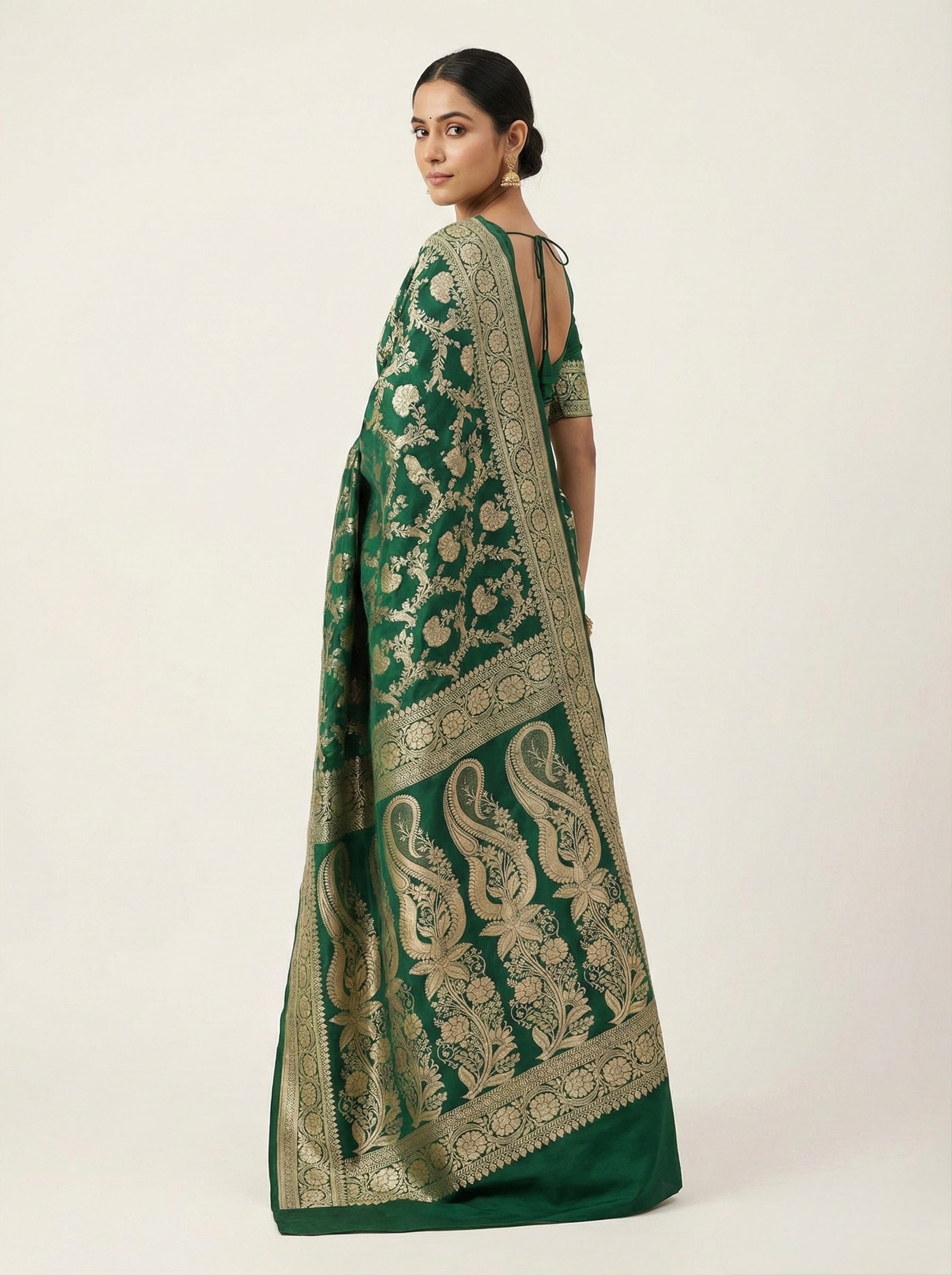 Dark Green Banarasi Mashru Katan Silk Saree