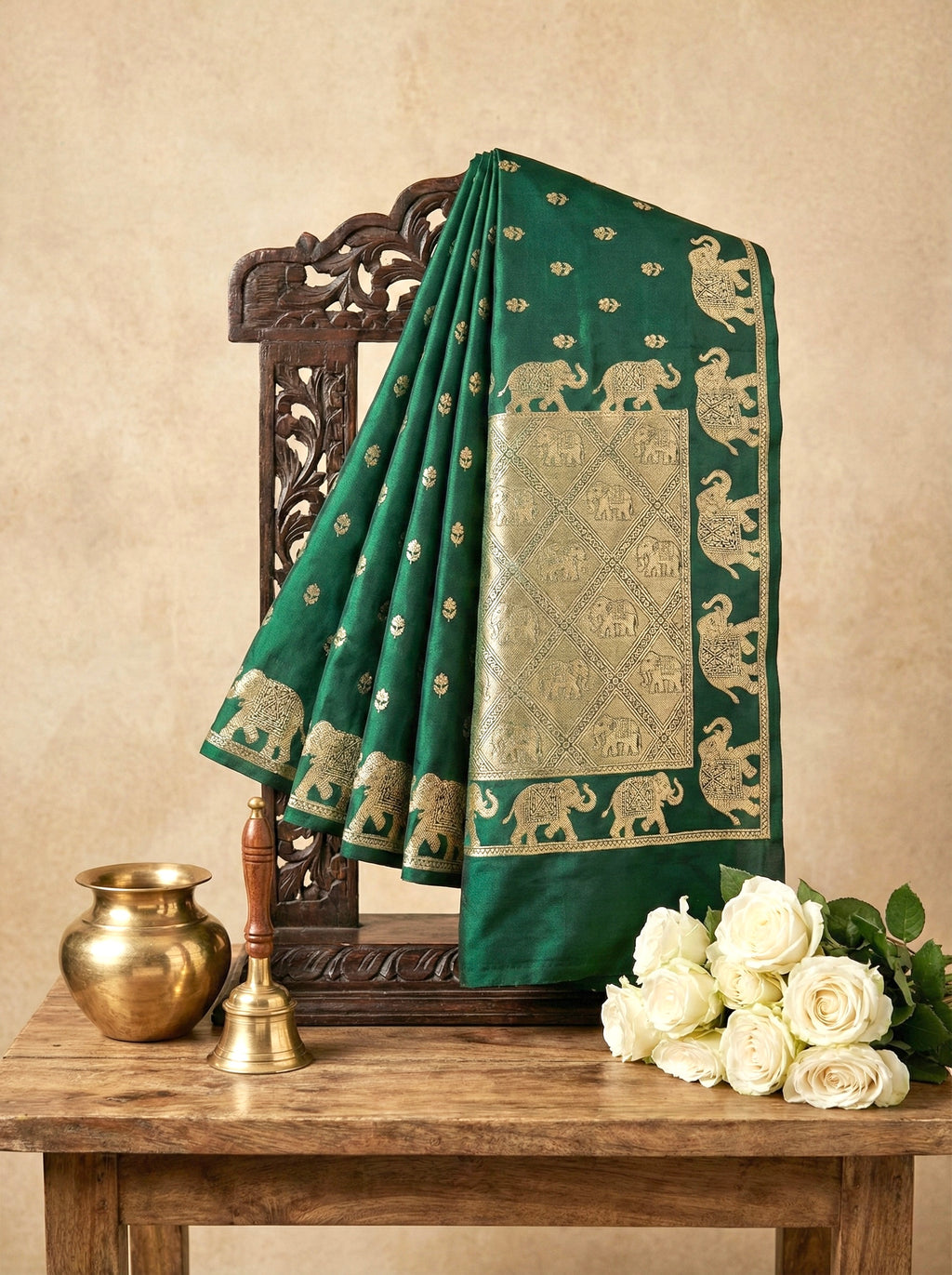 Handwoven Green Banarasi Ahinsa Silk Saree