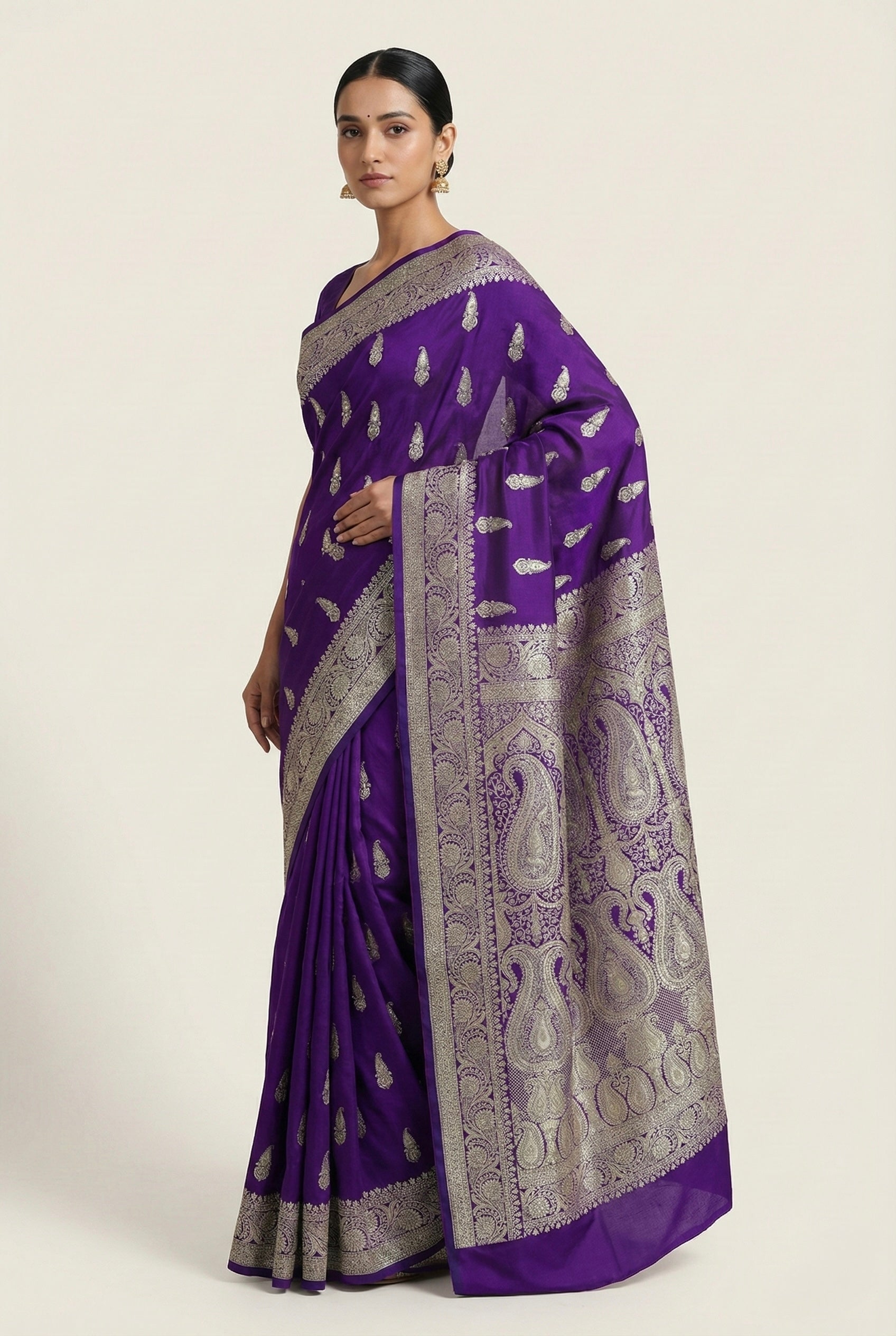 Royal Purple Banarasi Mashru Katan Silk Saree