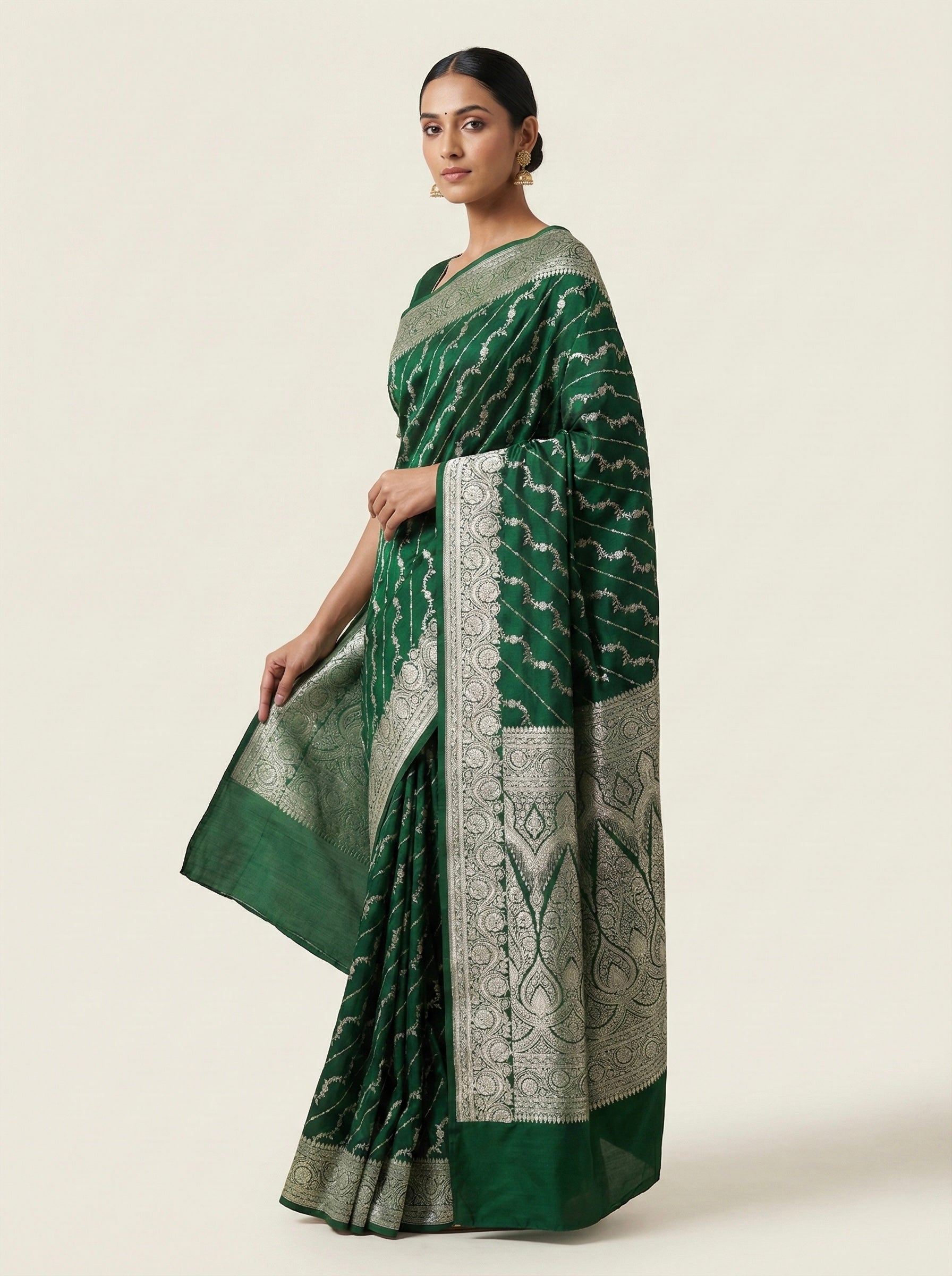 Emerald Green Banarasi Mashru Katan Silk Saree