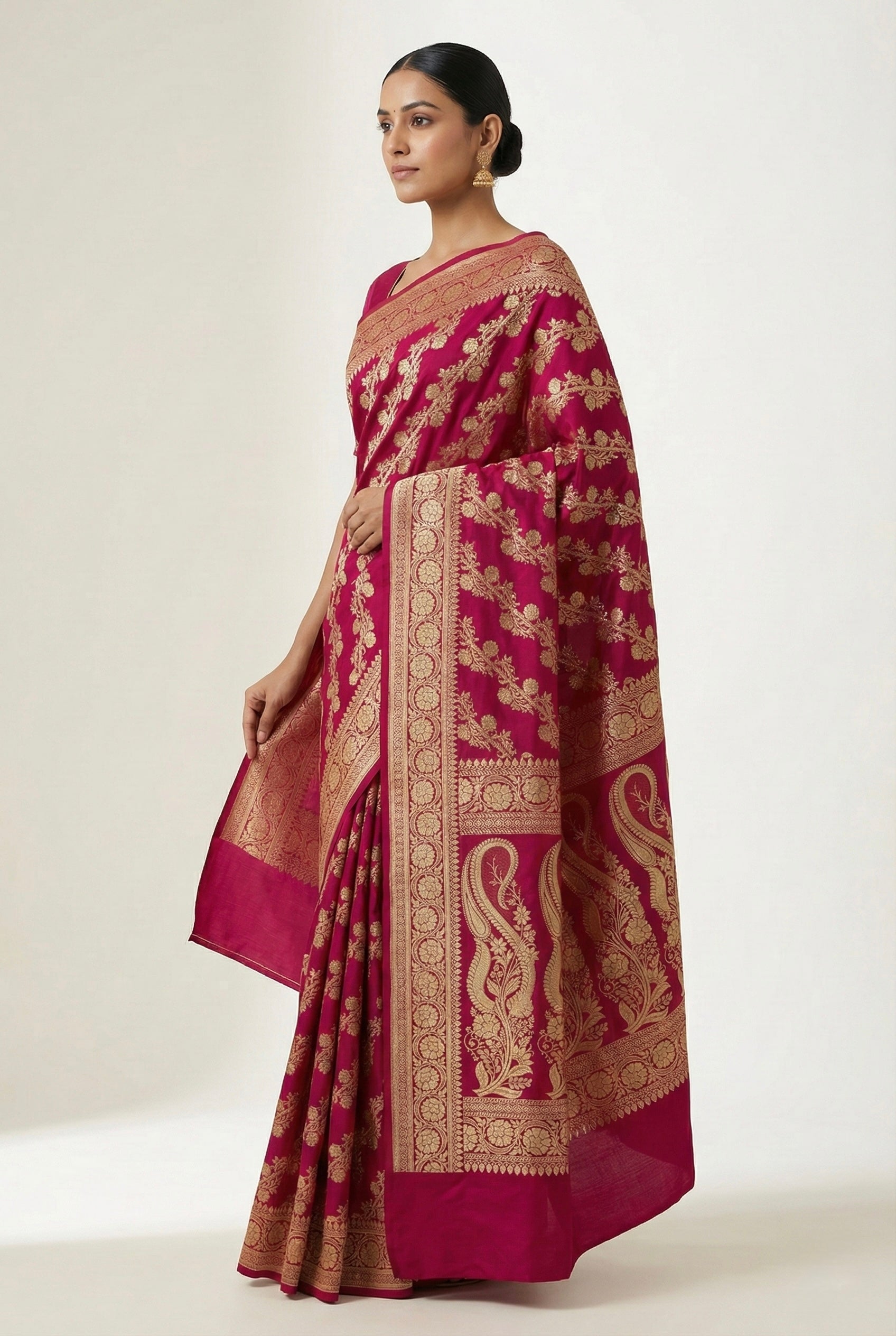 Wine Pink Banarasi Mashru Katan Silk Saree