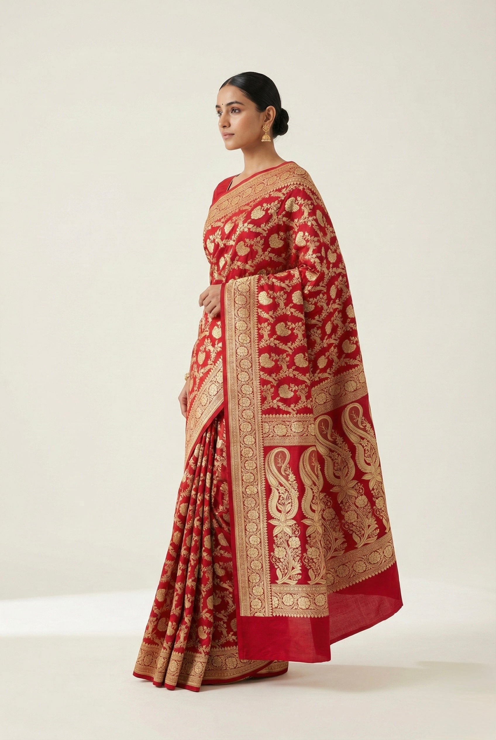 Crimson Red Banarasi Mashru Katan Silk Saree