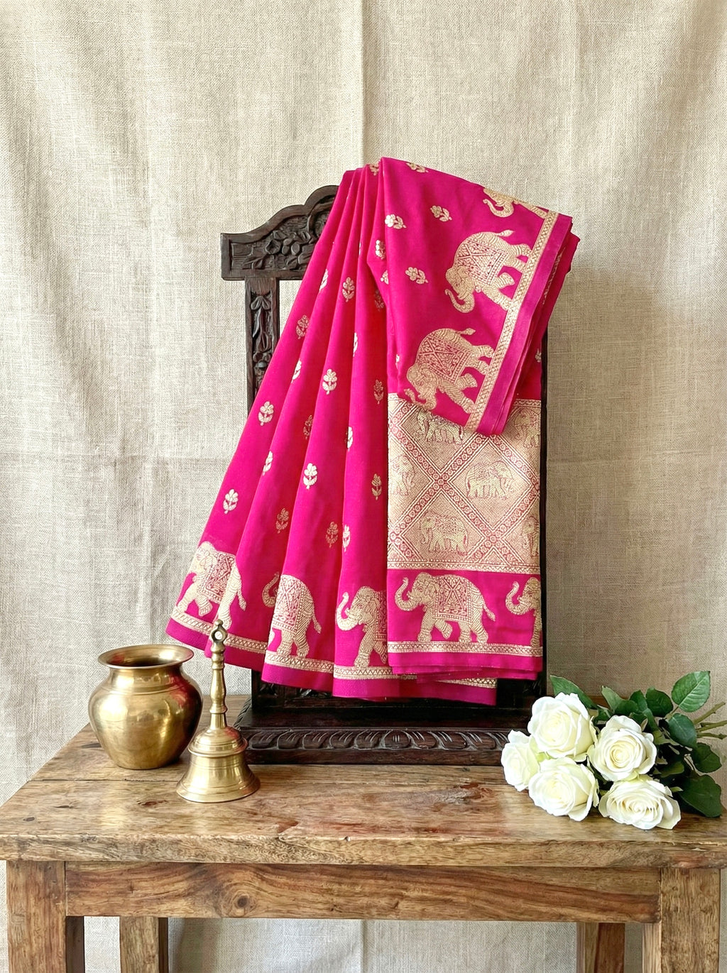 Handwoven Rani Pink Banarasi Ahinsa Silk Saree