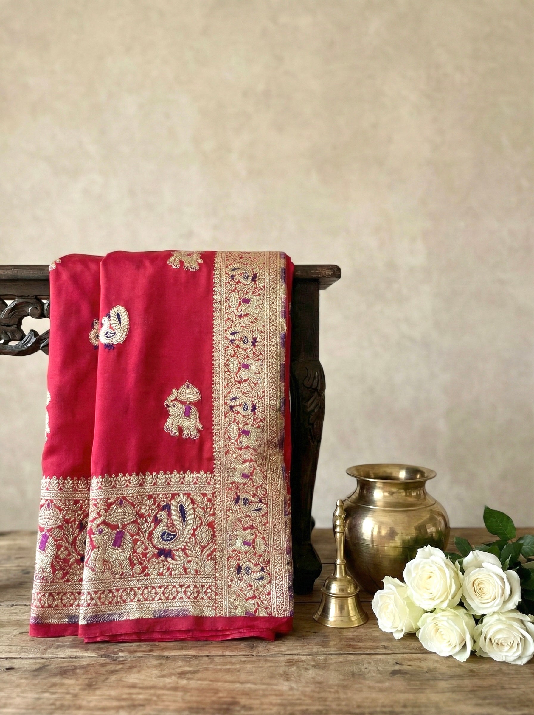 Handwoven Red Banarasi Ahinsa Silk Saree
