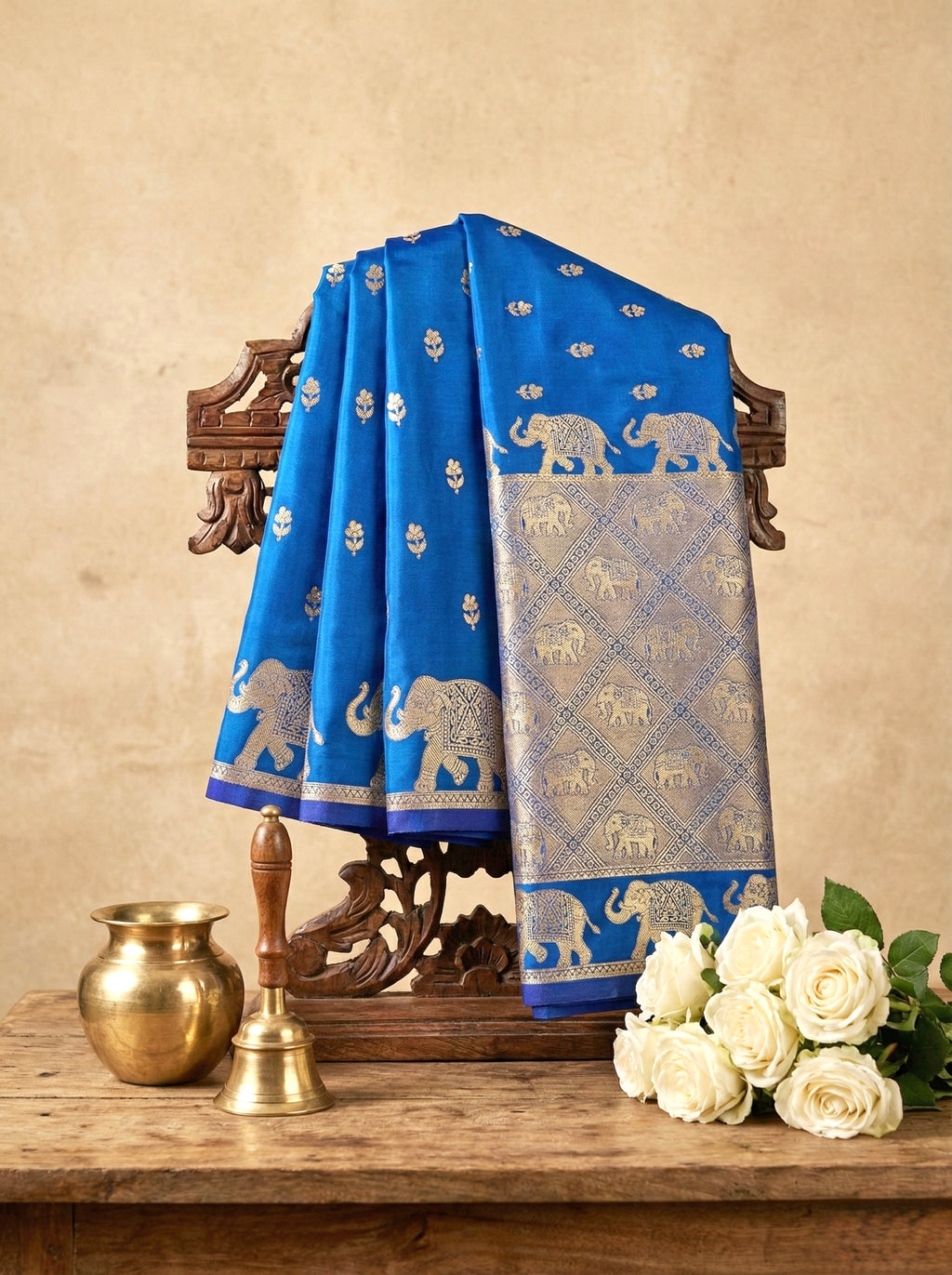 Handwoven Royal Blue Banarasi Ahinsa Silk Saree