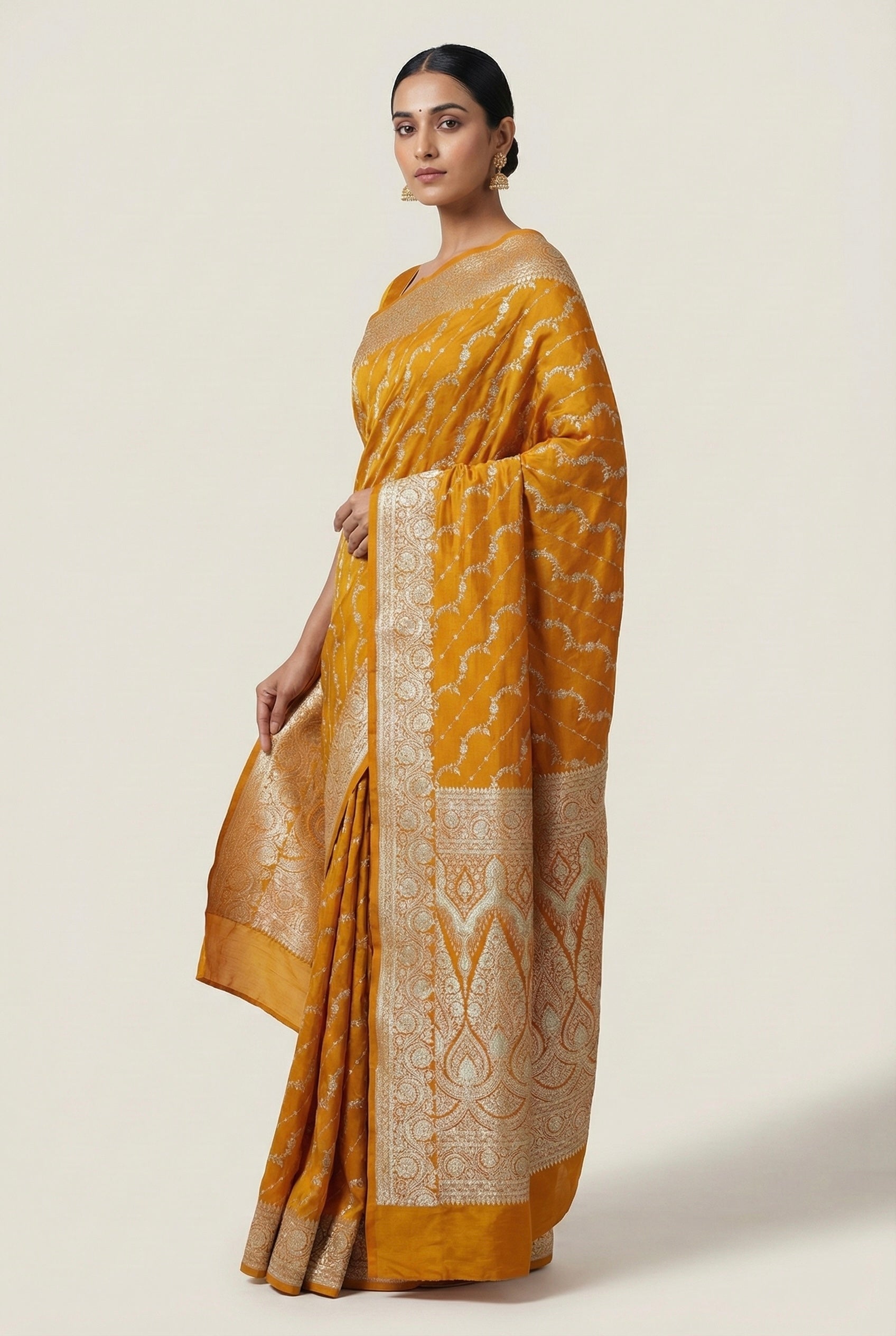 Mustard Yellow Banarasi Mashru Katan Silk Saree