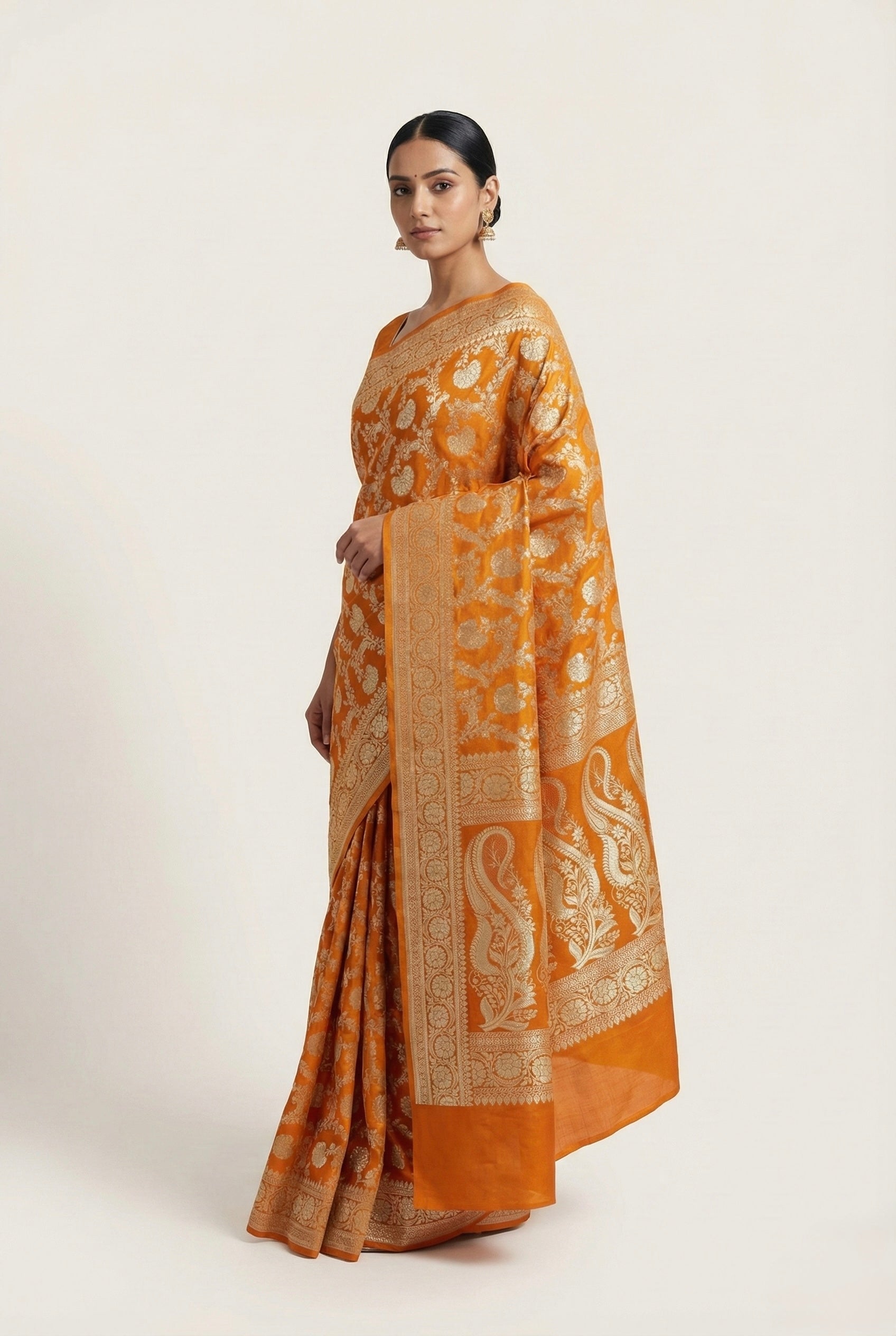 Rust Orange Banarasi Mashru Katan Silk Saree
