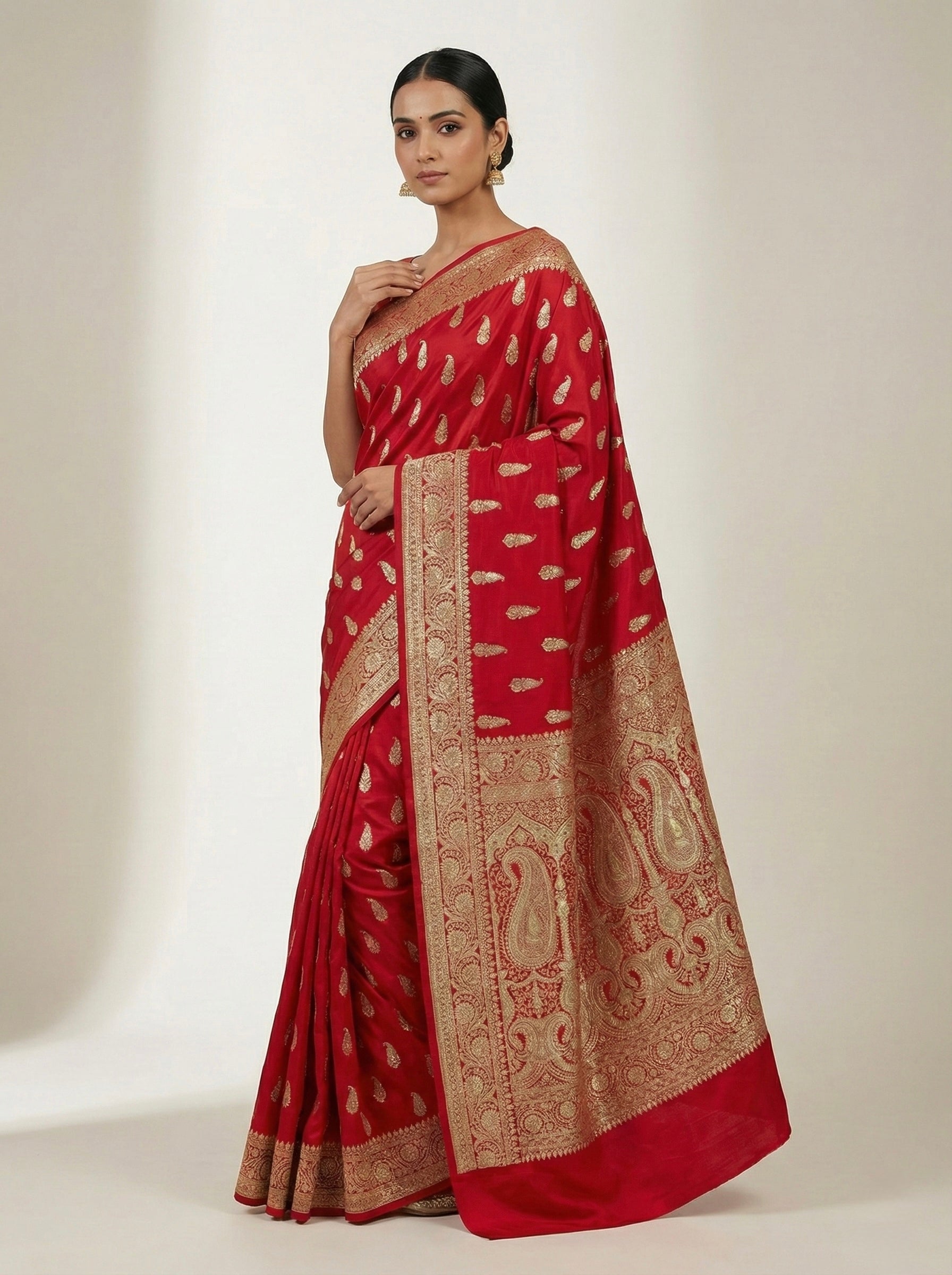 Classic Red Banarasi Mashru Katan Silk Saree