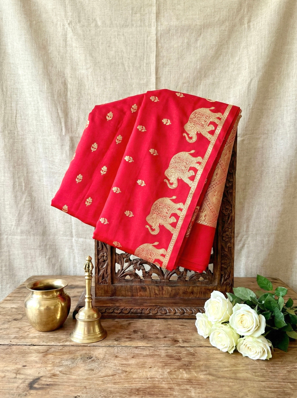 Handwoven Red Banarasi Ahinsa Silk Saree