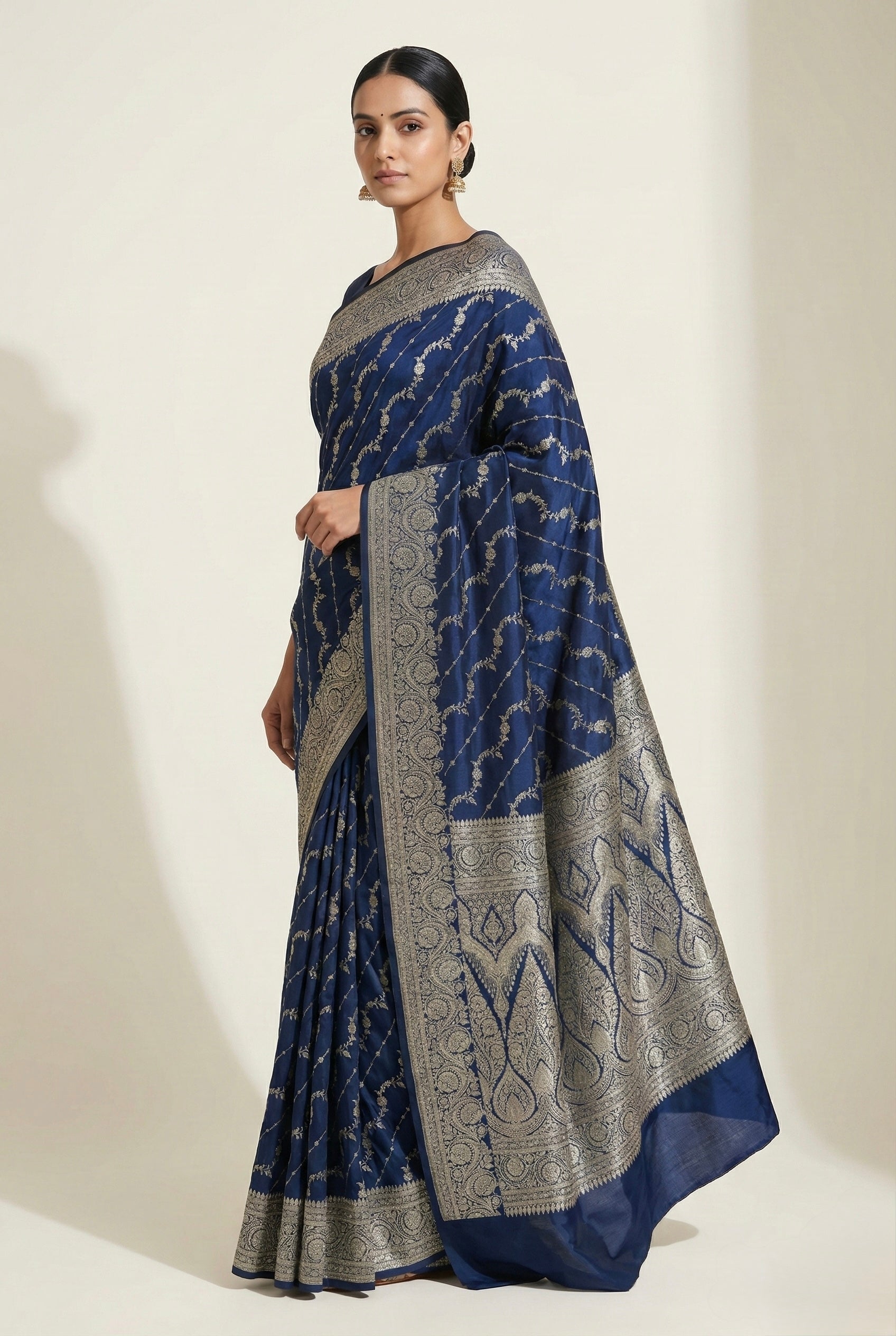 Navy Blue Banarasi Mashru Katan Silk Saree