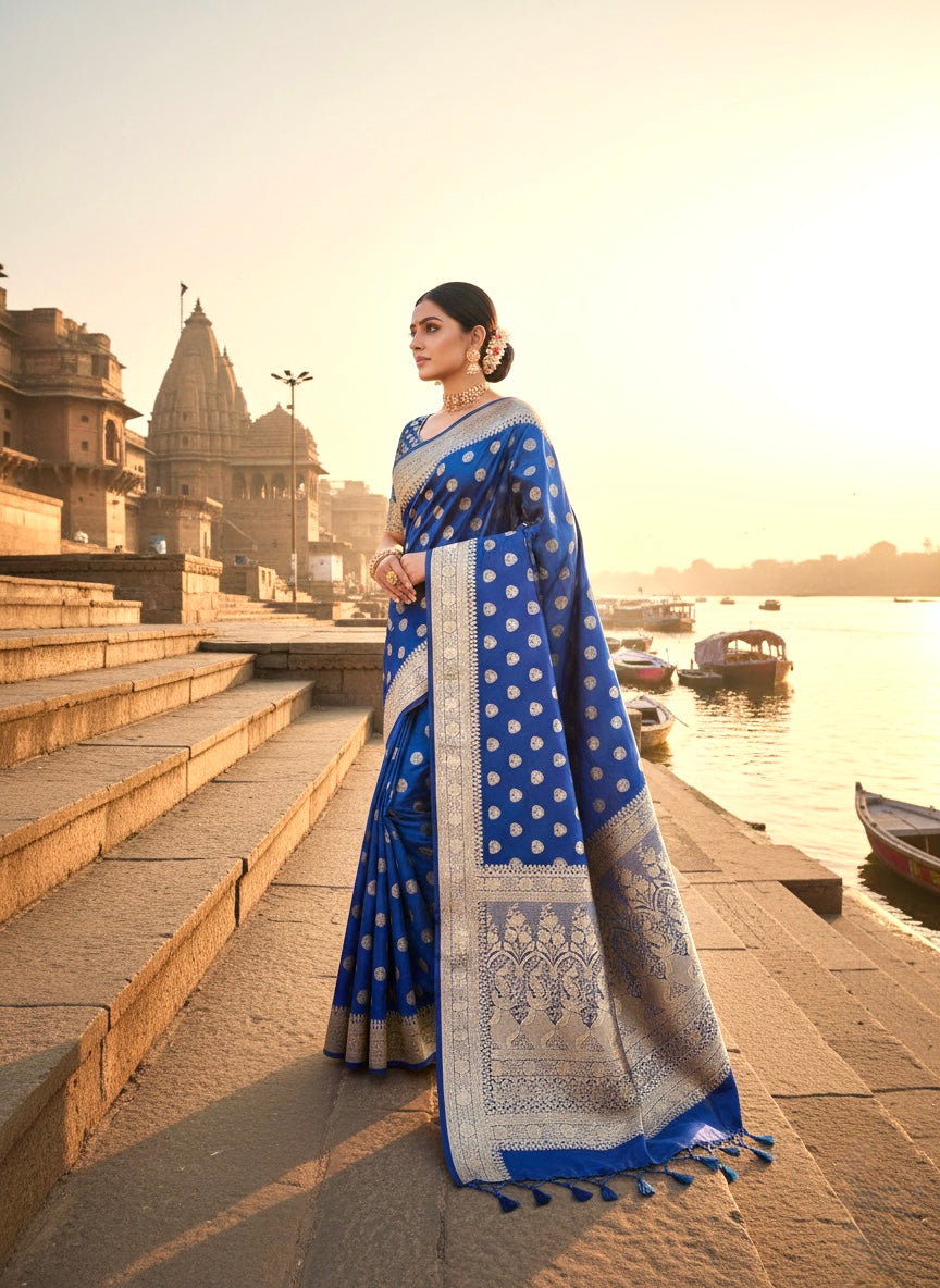 Handwoven Blue Banarasi Ahinsa Silk Saree