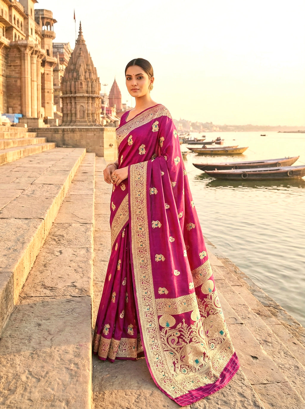 Handwoven Magenta Banarasi Ahinsa Silk Saree