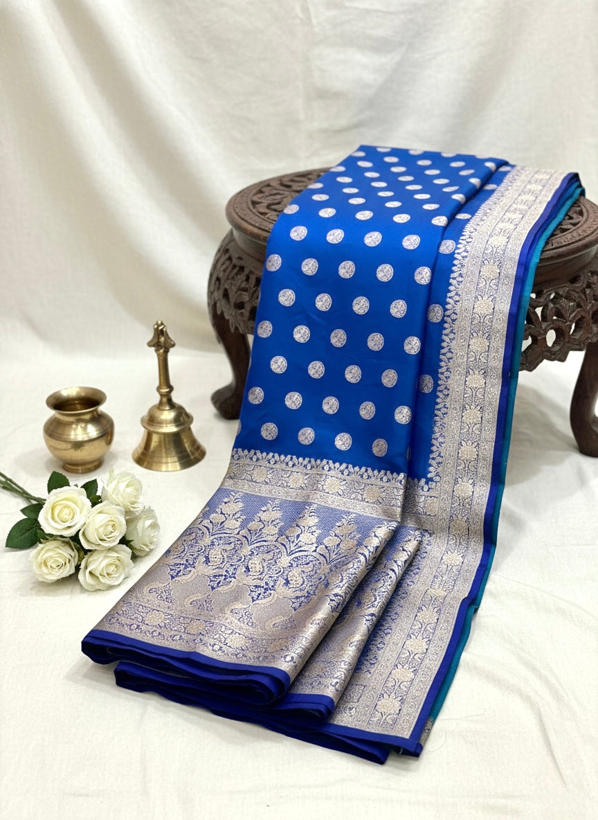 Handwoven Blue Banarasi Ahinsa Silk Saree