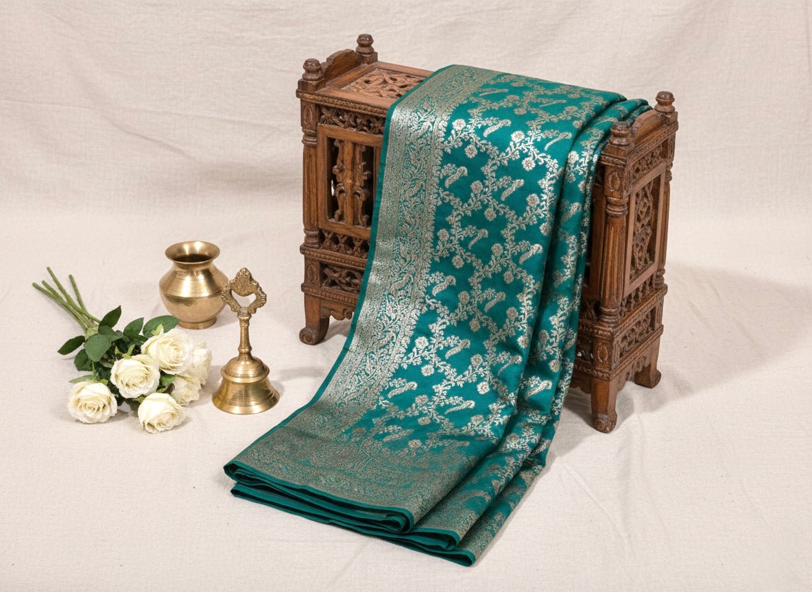 Teal Banarasi Ahinsa Silk saree