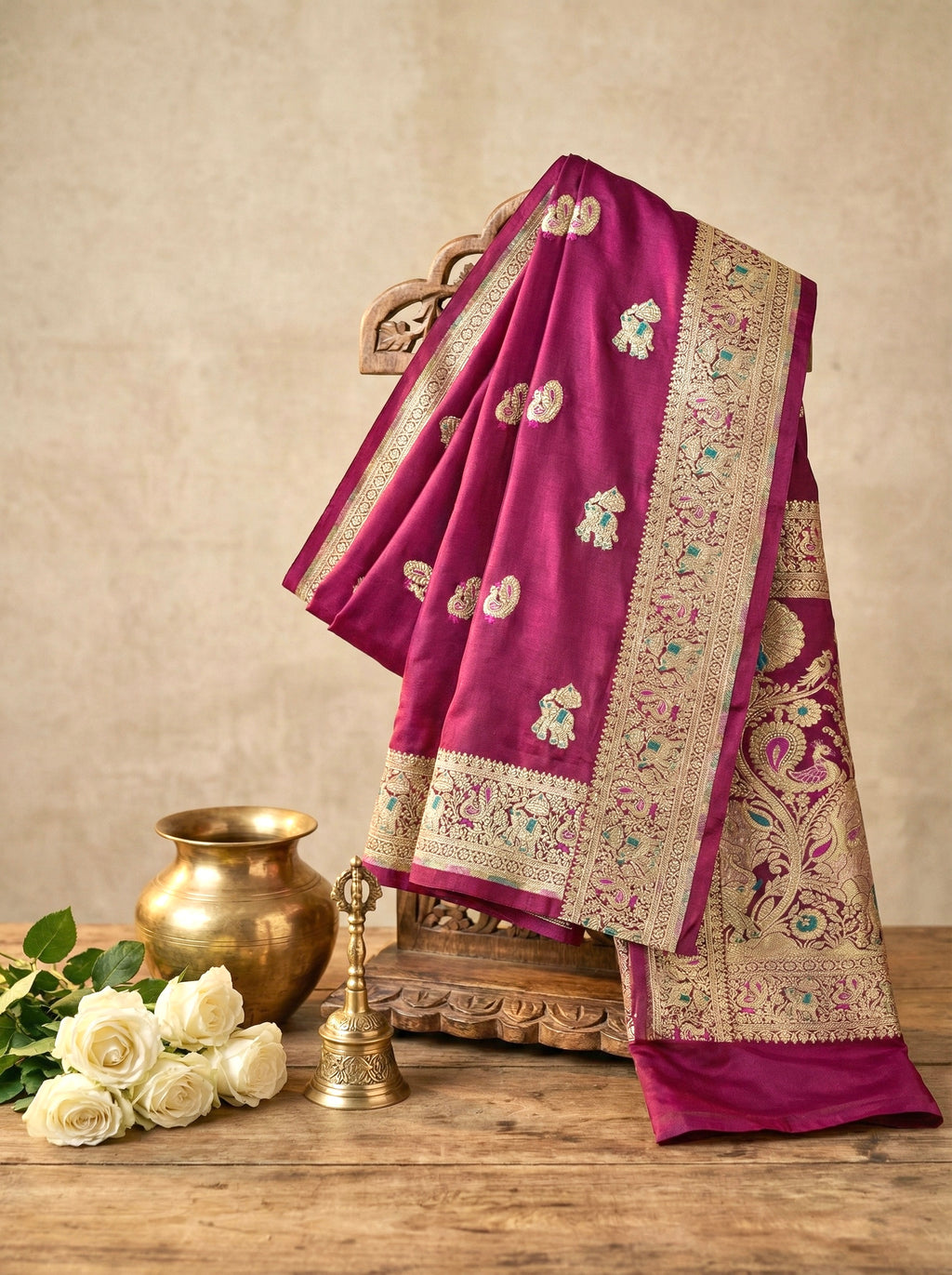 Handwoven Magenta Banarasi Ahinsa Silk Saree