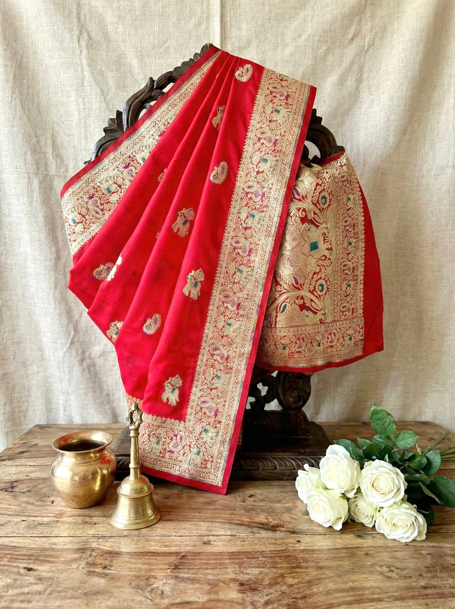 Handwoven Red Banarasi Ahinsa Silk Saree
