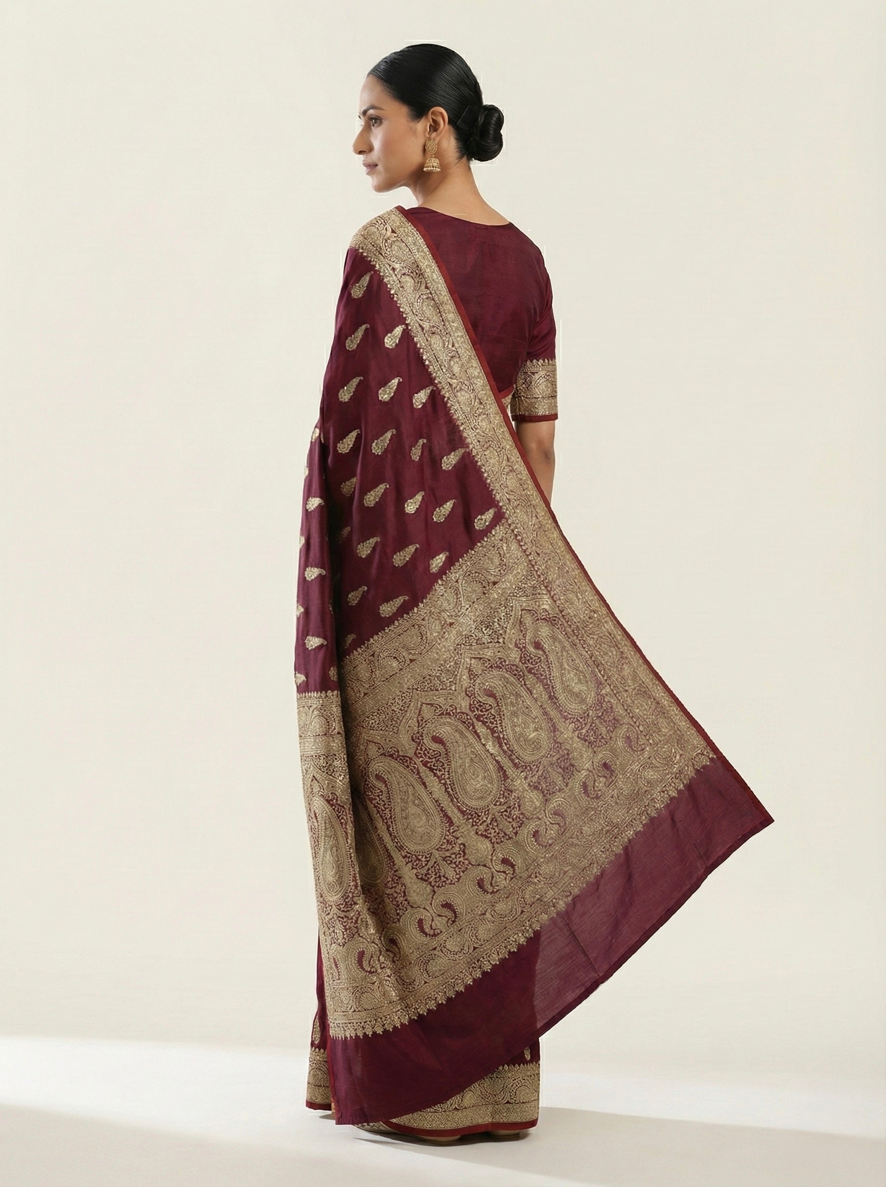 Wine Maroon Banarasi Mashru Katan Silk Saree