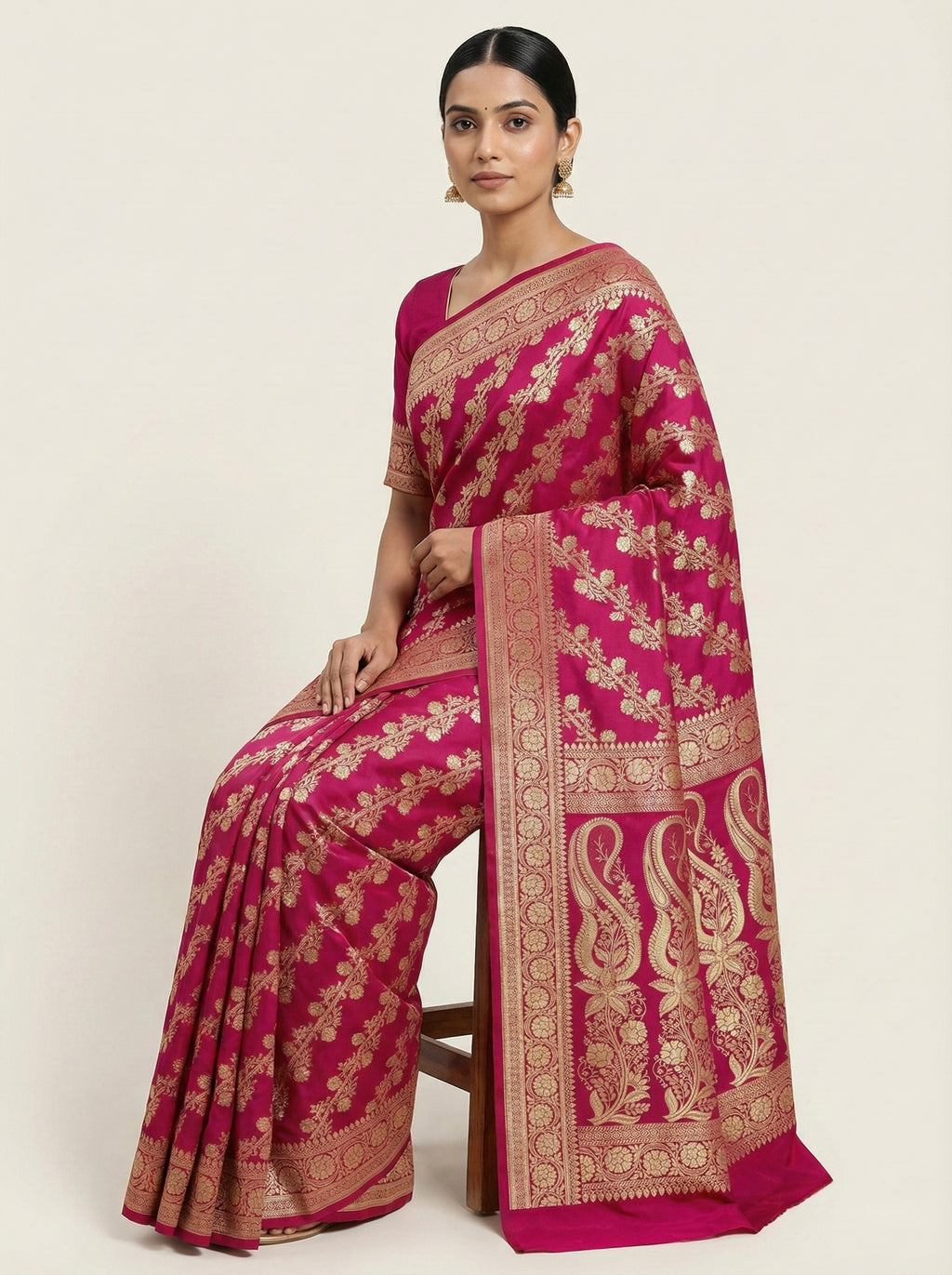 Wine Pink Banarasi Mashru Katan Silk Saree