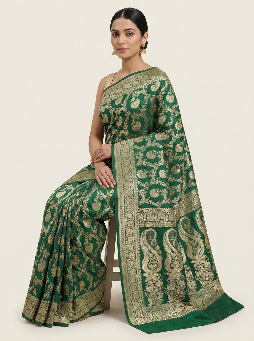 Dark Green Banarasi Mashru Katan Silk Saree